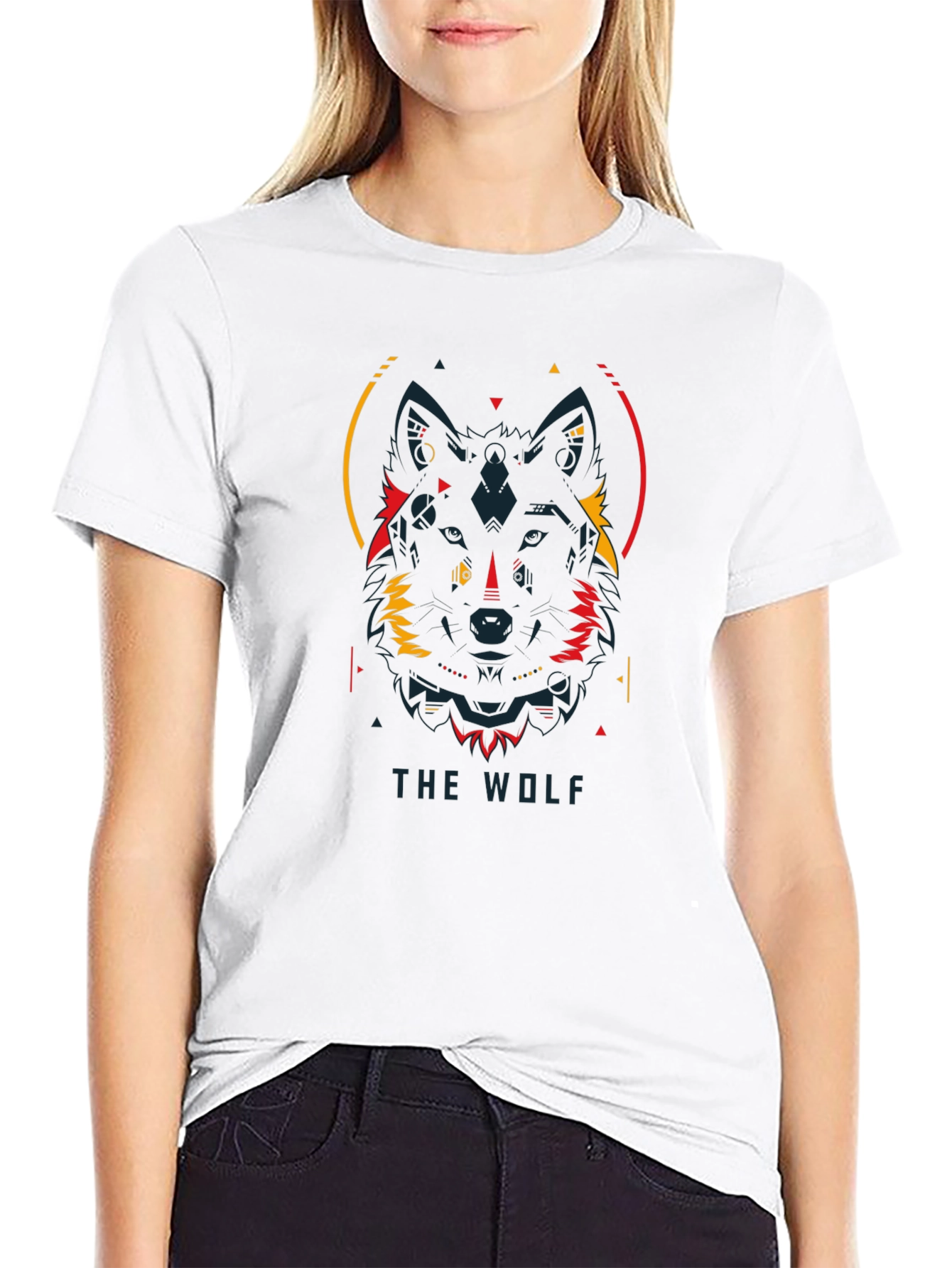 Geometric Wolf Graphic Tee - Modern Black T-Shirt
