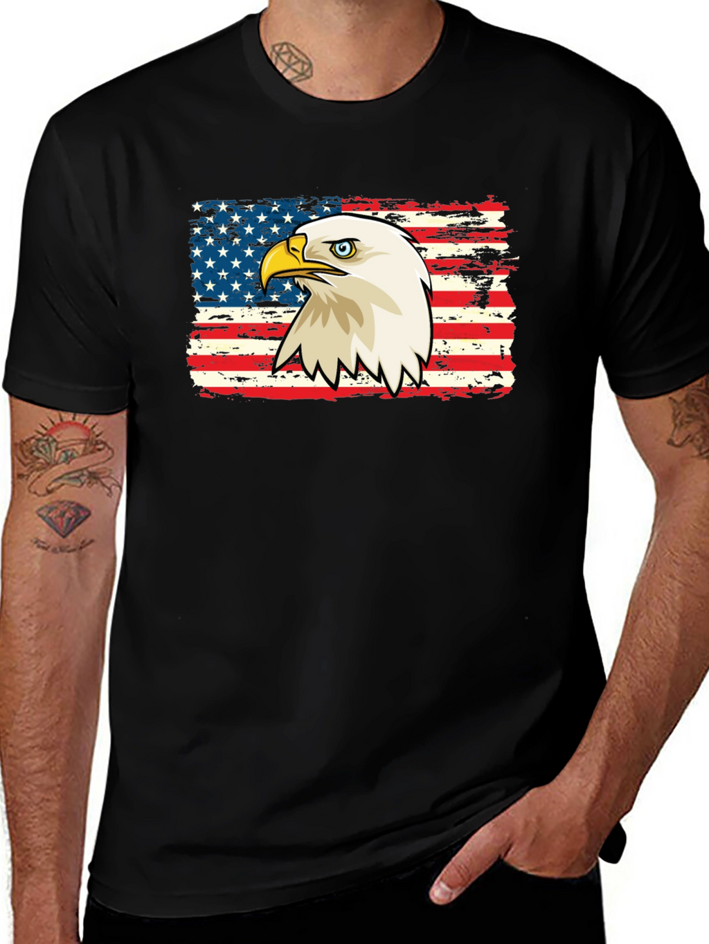 Bald Eagle American Flag Graphic T-Shirt