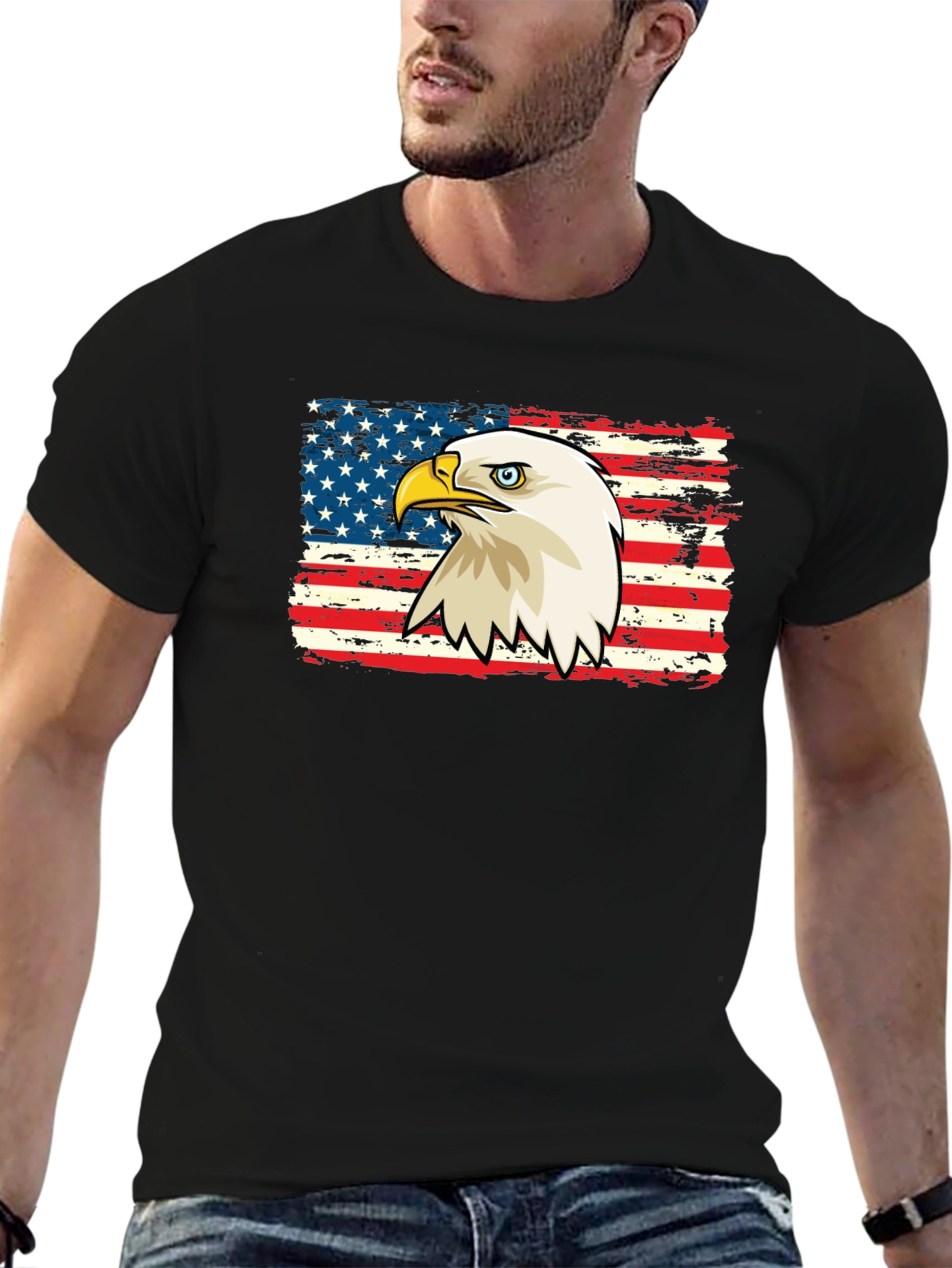 Bald Eagle American Flag Graphic T-Shirt