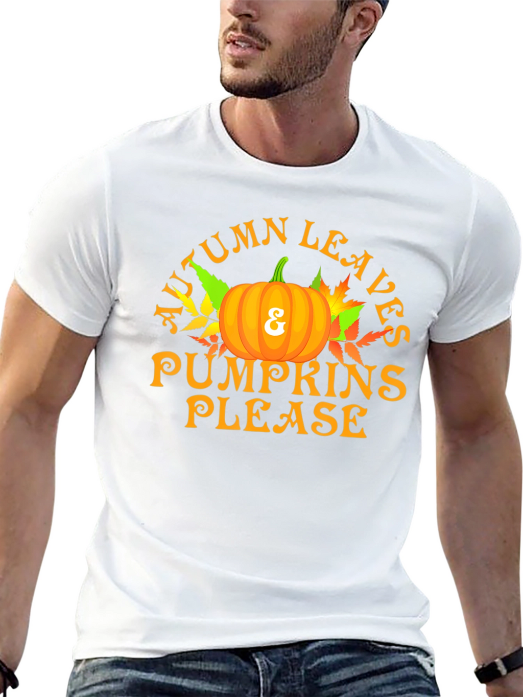 Autumn Leaves & Pumpkins Please Graphic T-Shirt