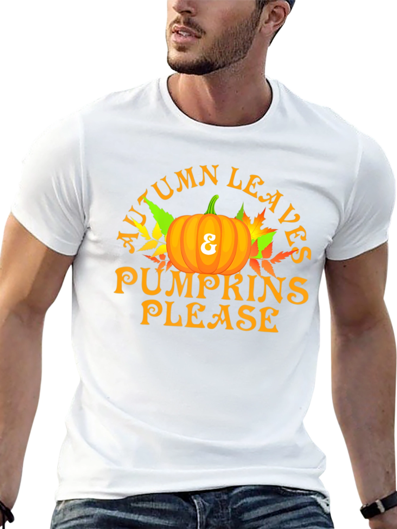 Autumn Leaves & Pumpkins Please Graphic T-Shirt