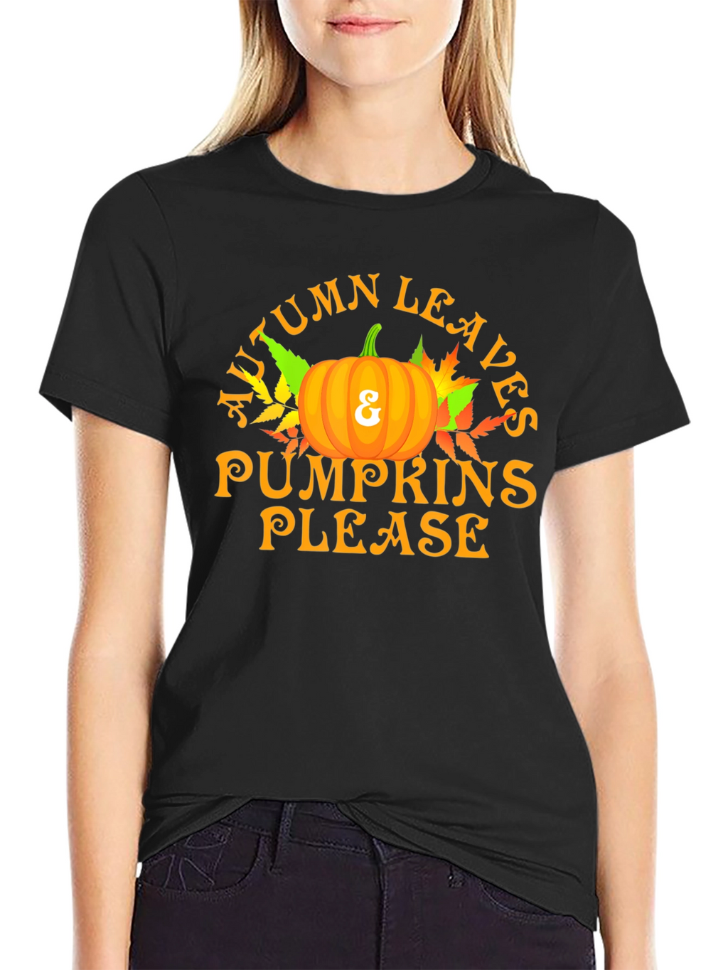 Autumn Leaves & Pumpkins Please Graphic T-Shirt