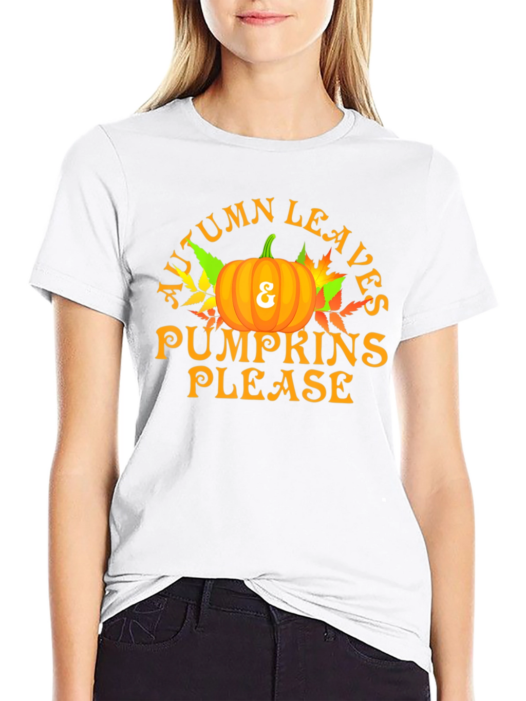 Autumn Leaves & Pumpkins Please Graphic T-Shirt