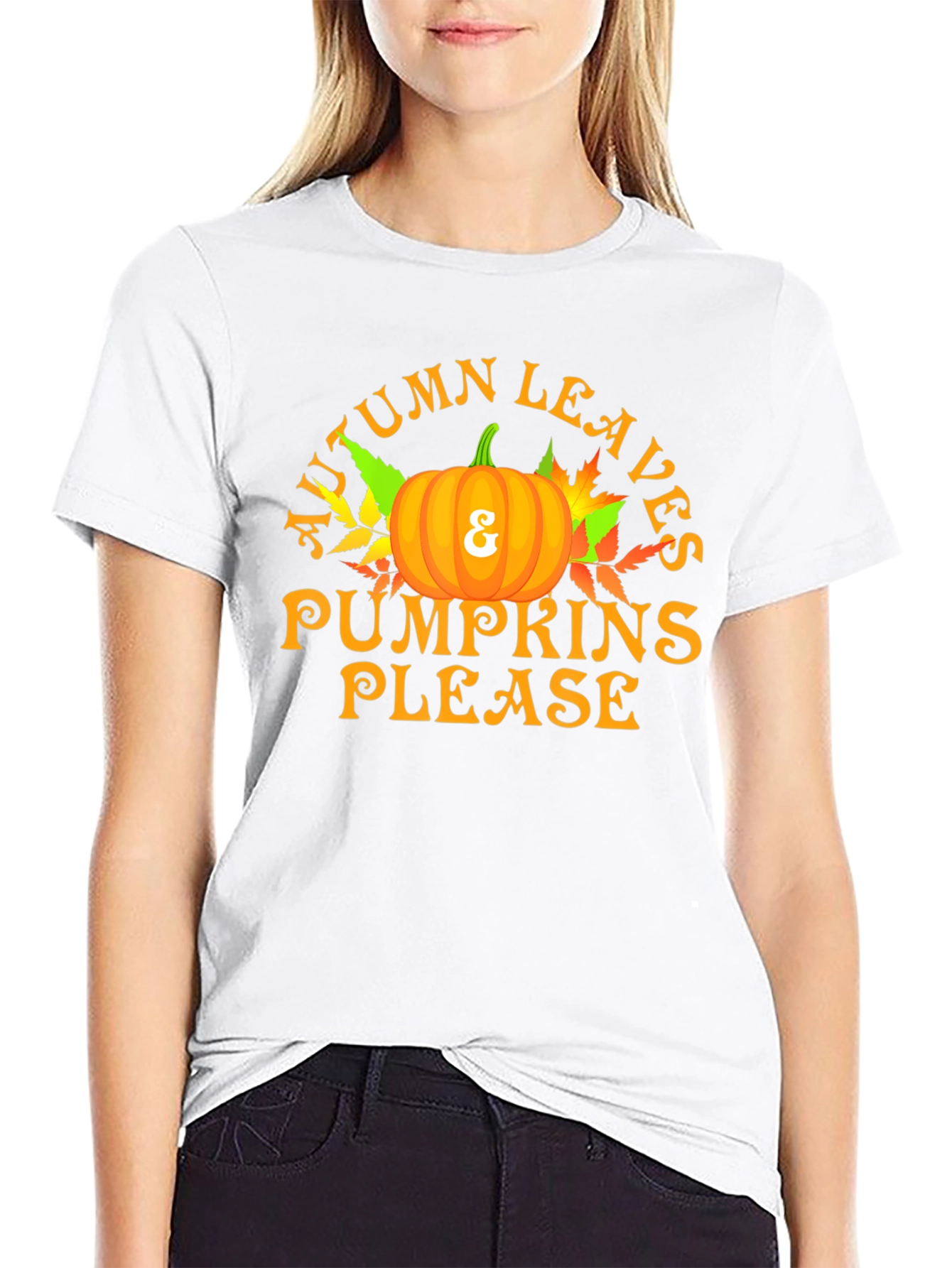 Autumn Leaves & Pumpkins Please Graphic T-Shirt
