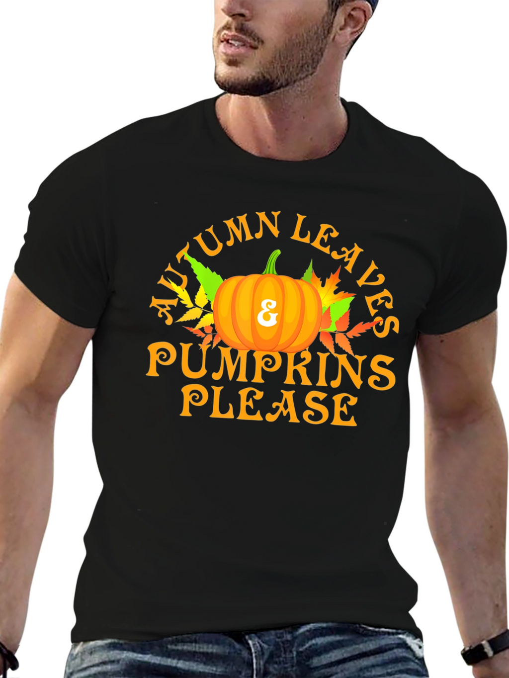 Autumn Leaves & Pumpkins Please Graphic T-Shirt
