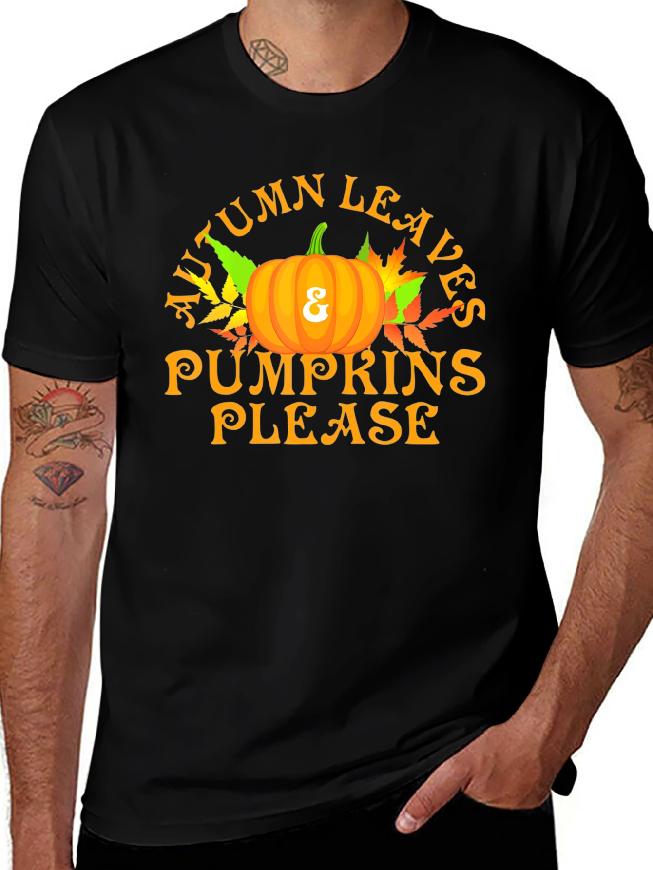 Autumn Leaves & Pumpkins Please Graphic T-Shirt