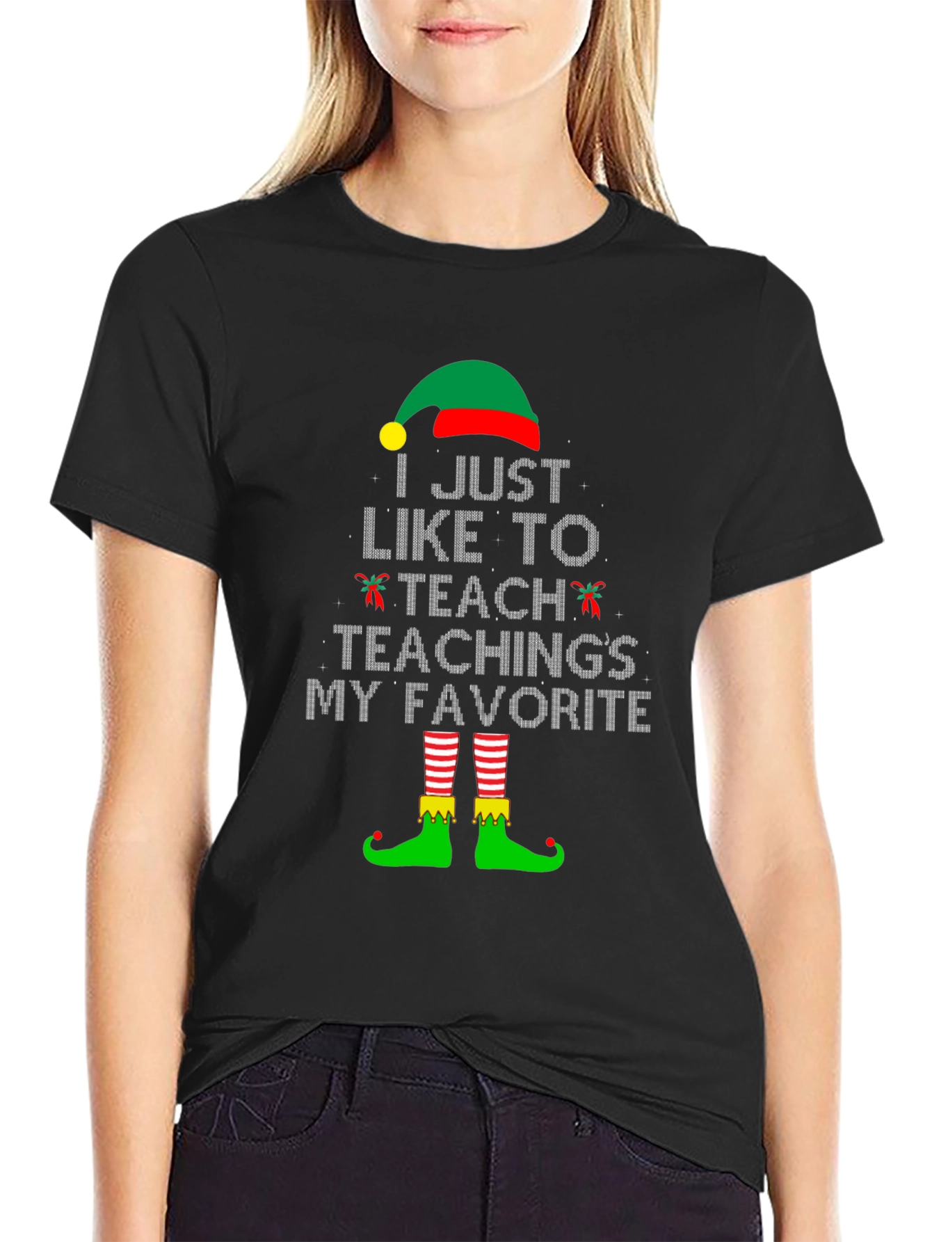 Elf Teacher Christmas T-Shirt - I Teach Teachings My Favorite