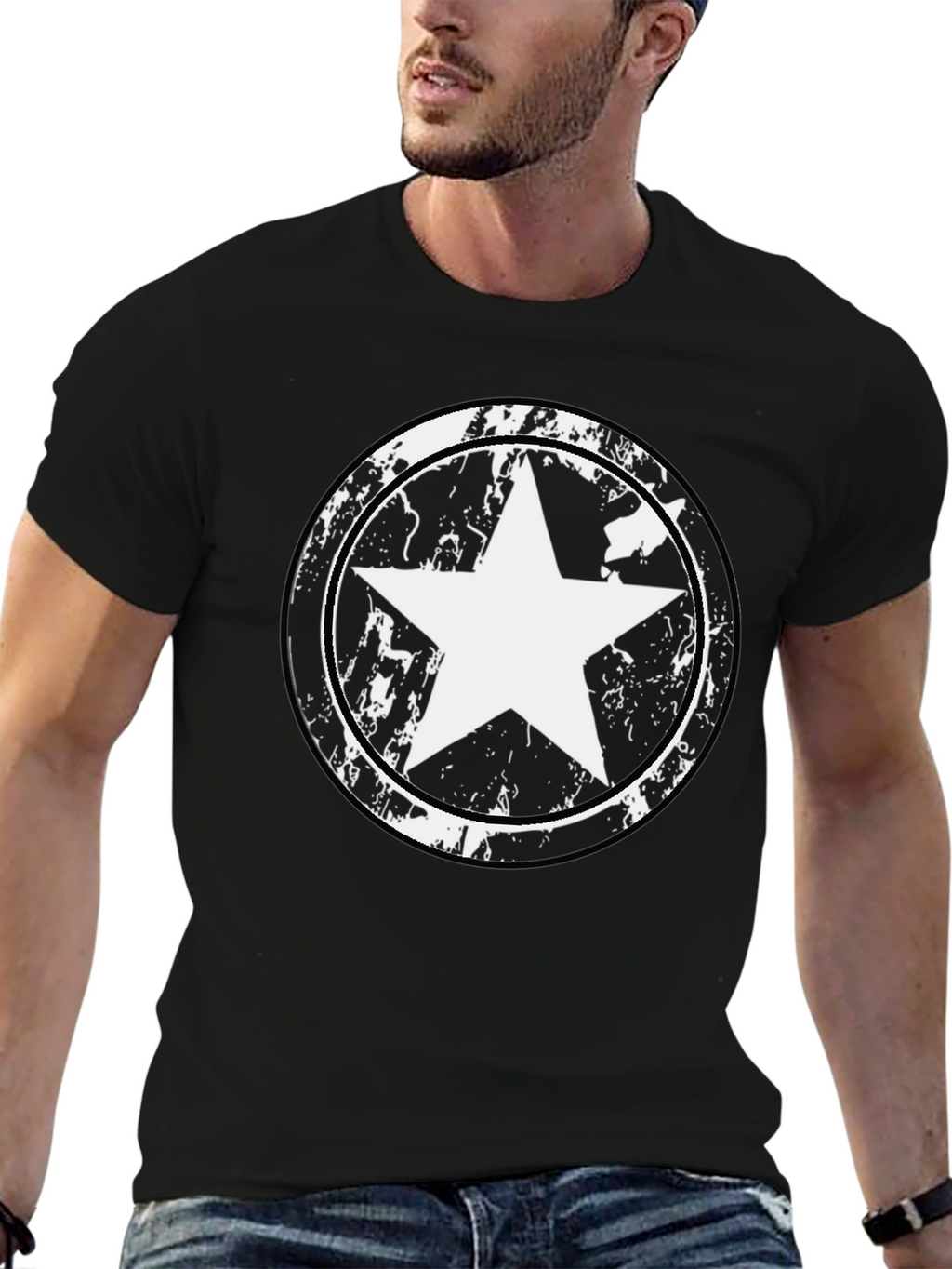 Mens Black Star Graphic T-Shirt