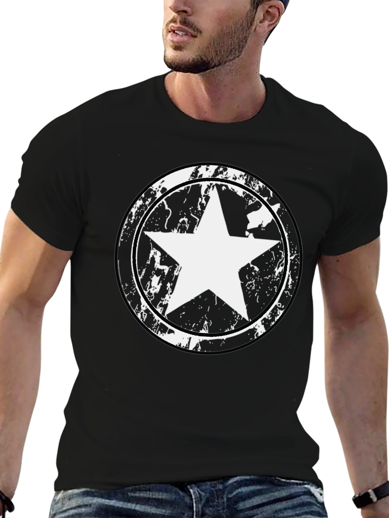 Mens Black Star Graphic T-Shirt