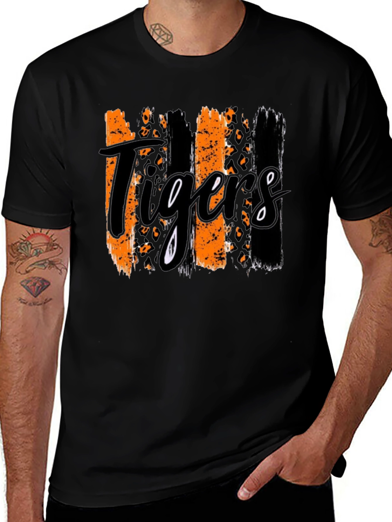 Tigers Graphic Print Mens Black T-Shirt