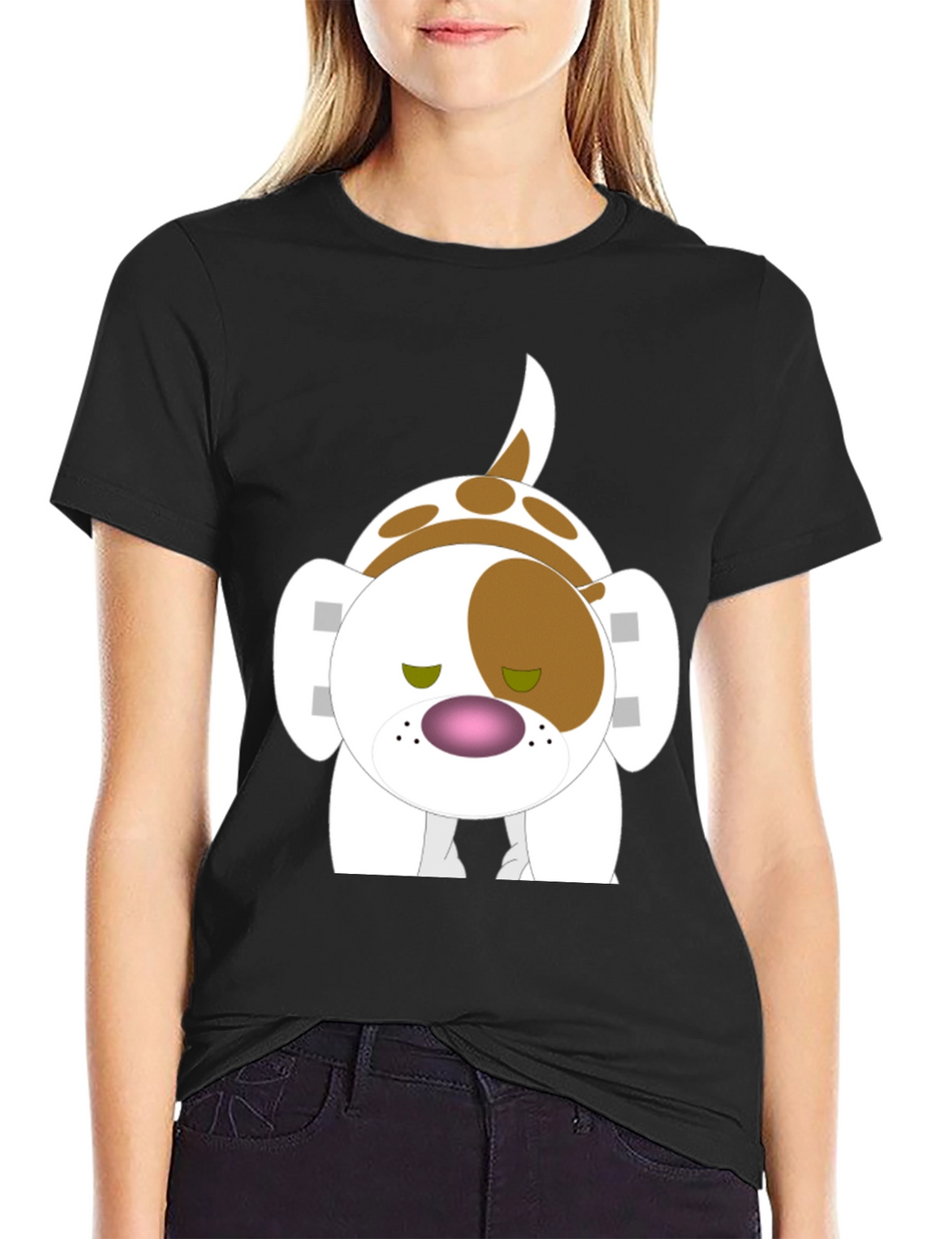 Cartoon Dog Graphic Black T-Shirt