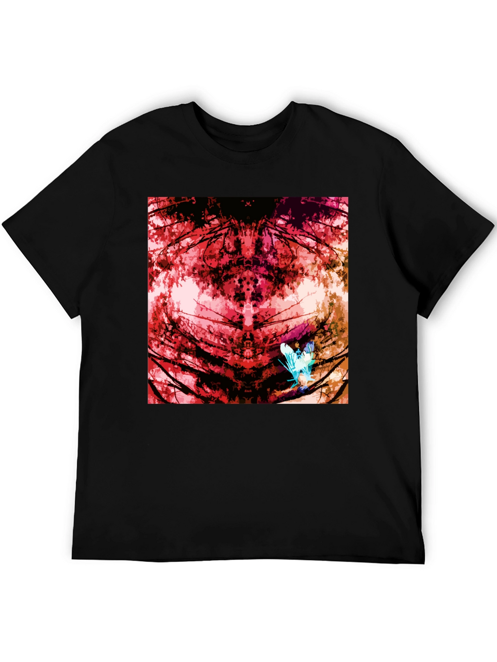 Abstract Red Nature Print Black T-Shirt