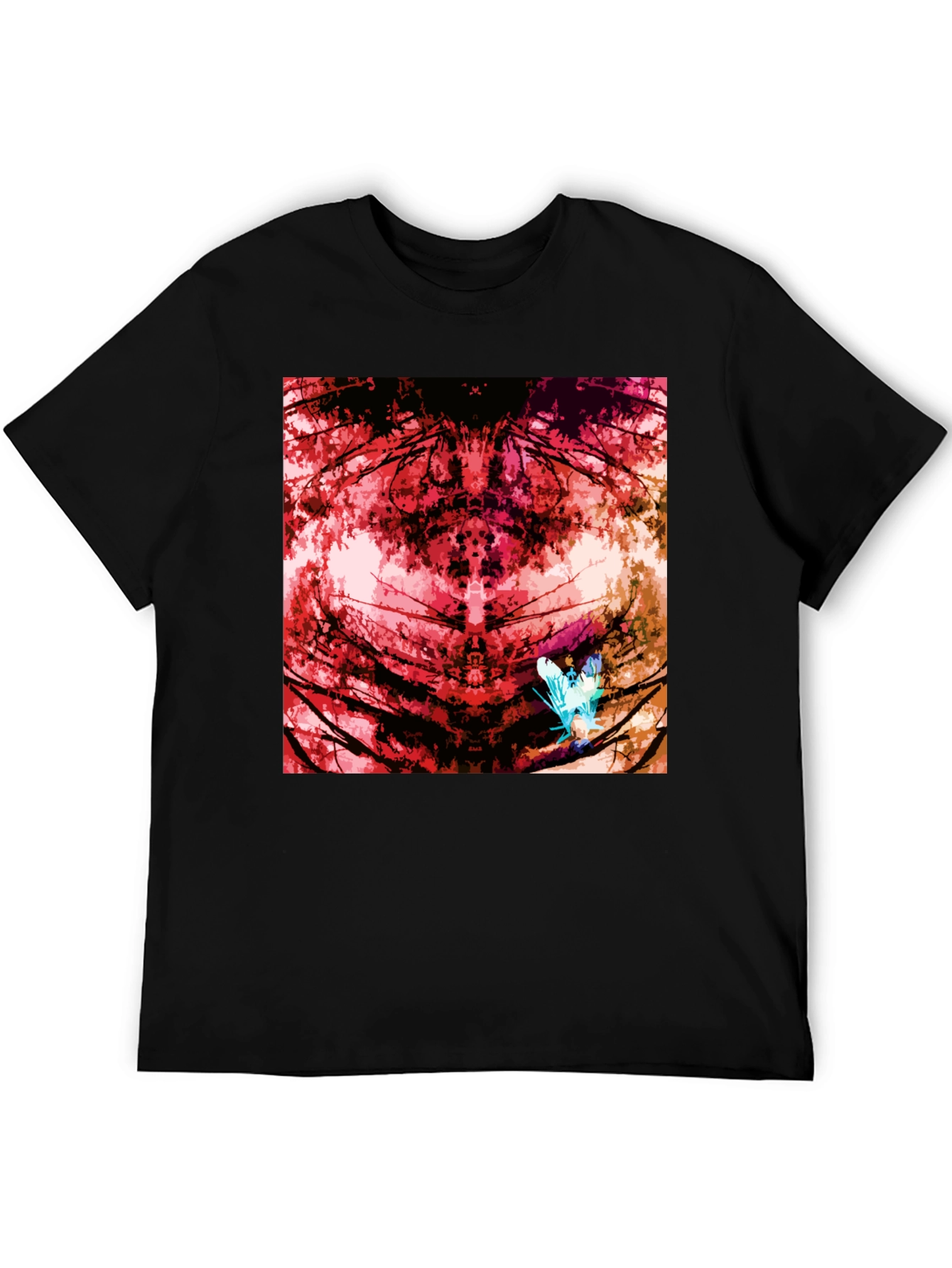 Abstract Red Nature Print Black T-Shirt