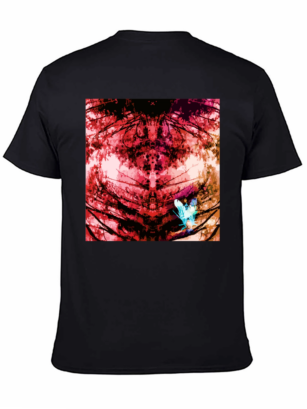 Abstract Red Nature Print Black T-Shirt