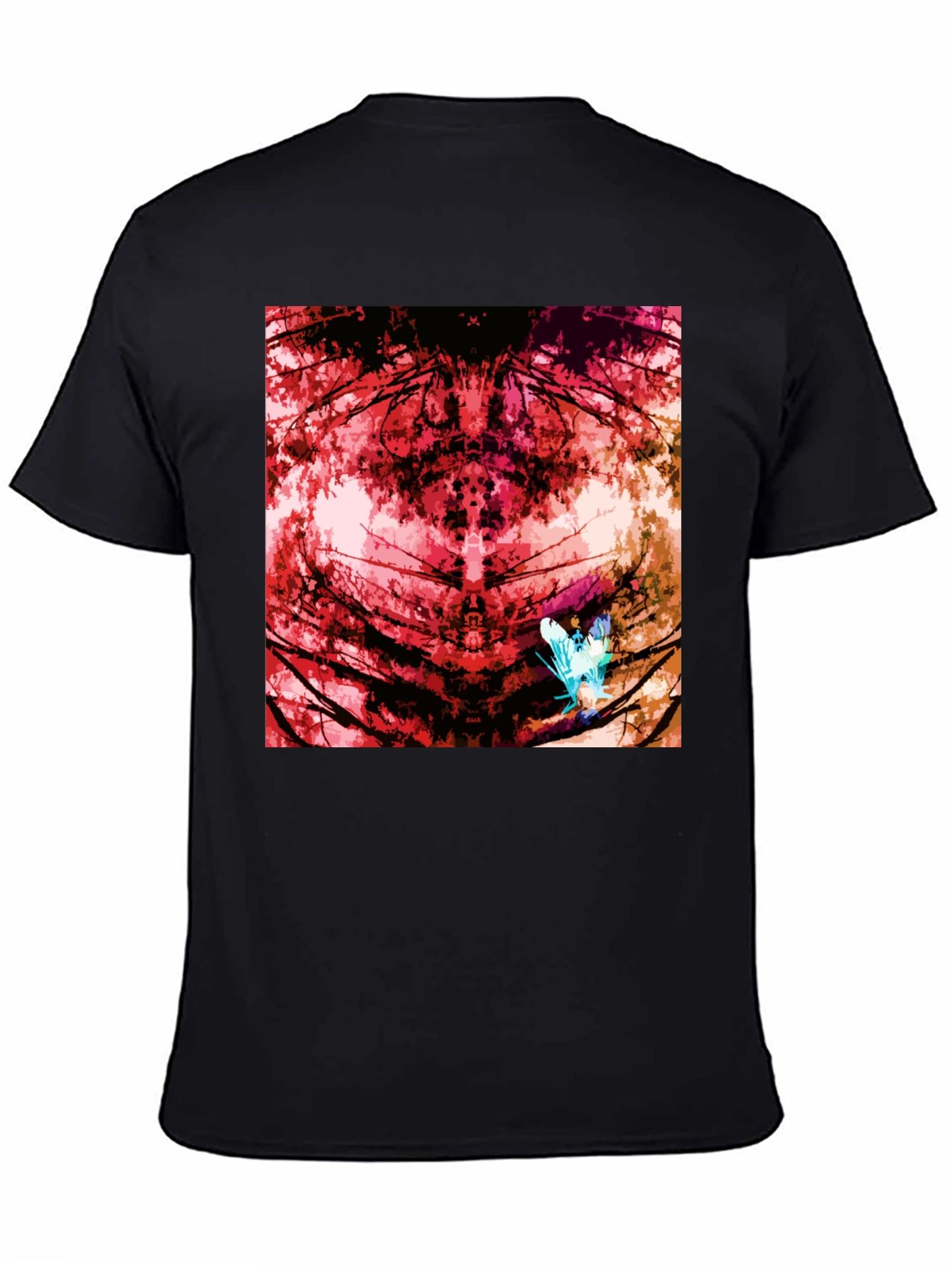 Abstract Red Nature Print Black T-Shirt