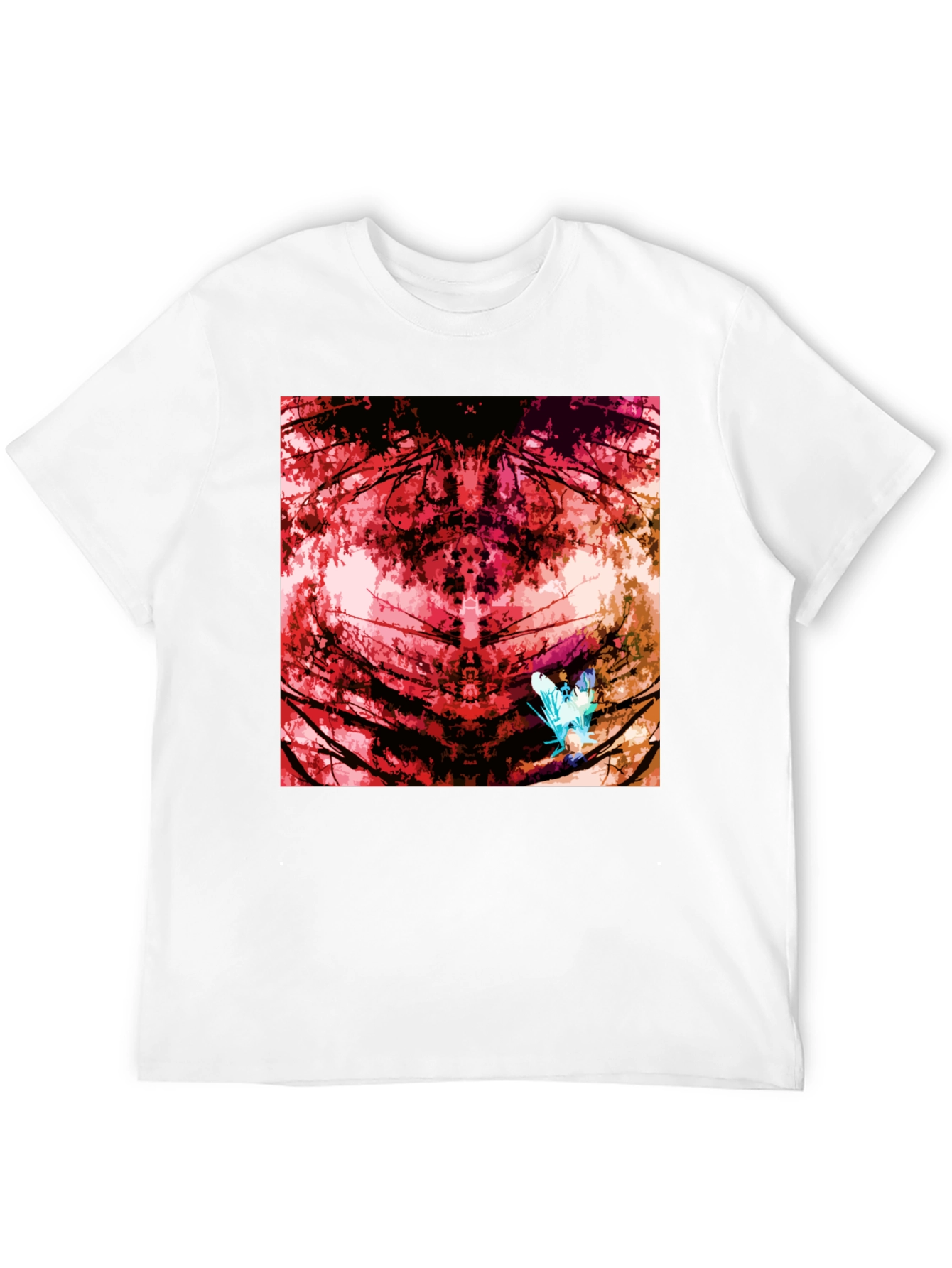 Abstract Red Nature Print Black T-Shirt