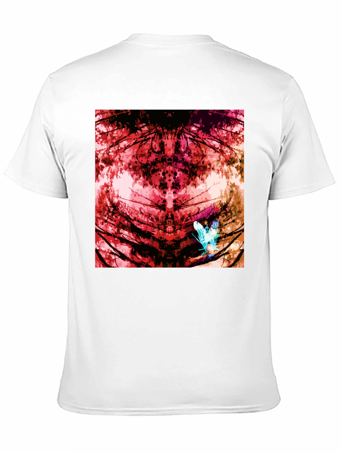 Abstract Red Nature Print Black T-Shirt
