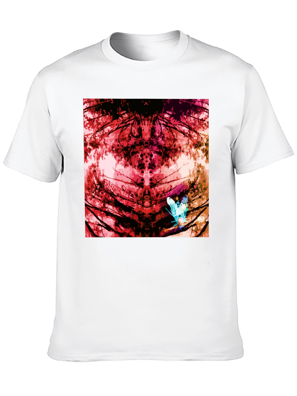 Abstract Red Nature Print Black T-Shirt