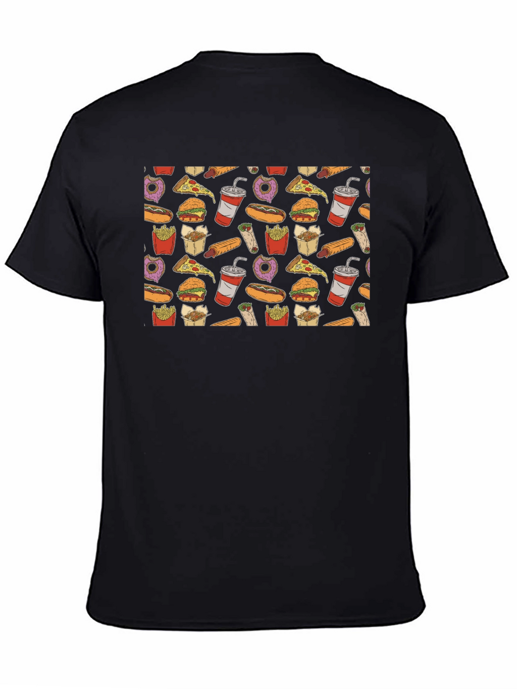 Junk Food Pattern T-Shirt - Black Casual Wear