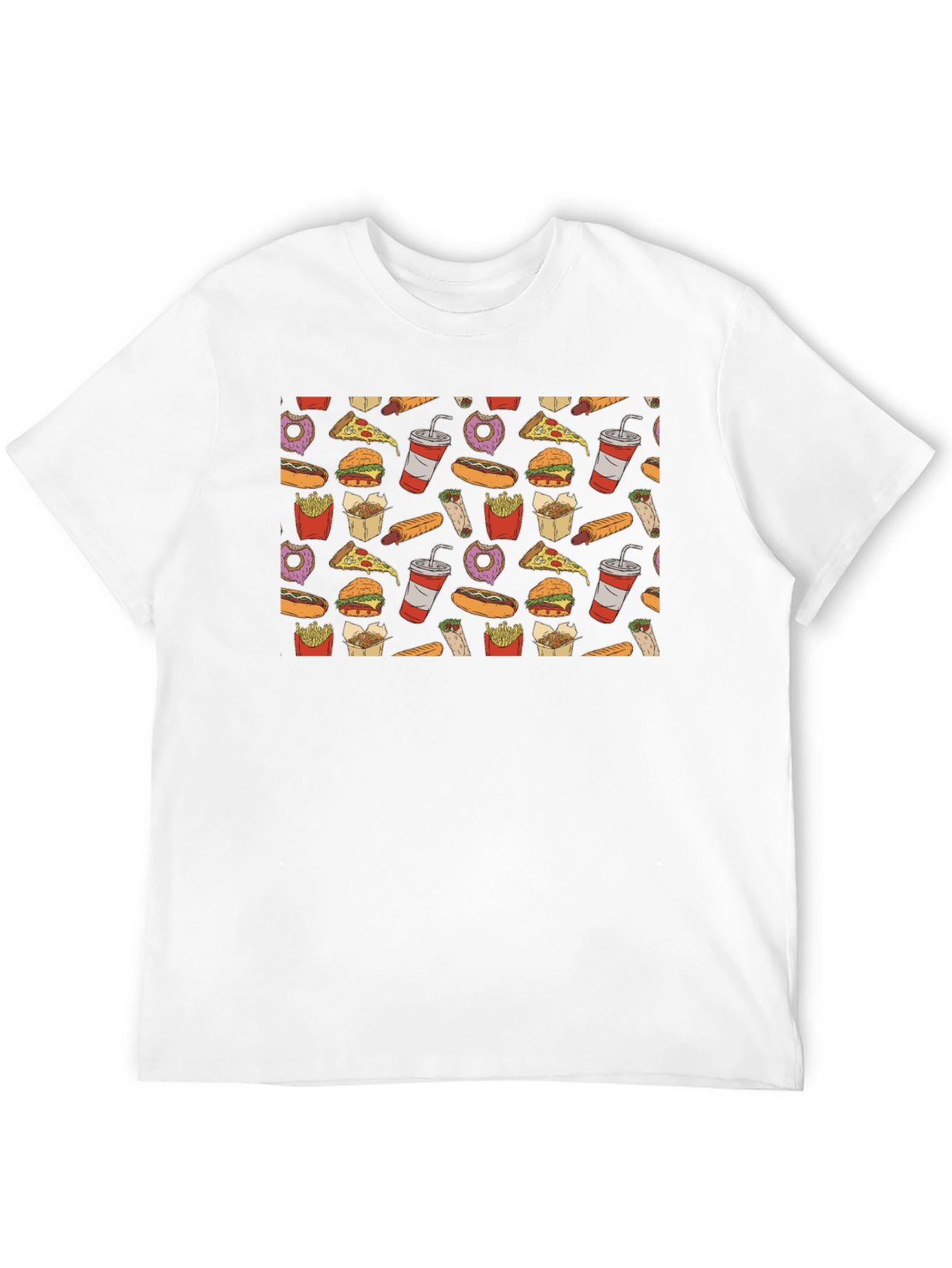 Junk Food Pattern T-Shirt - Black Casual Wear
