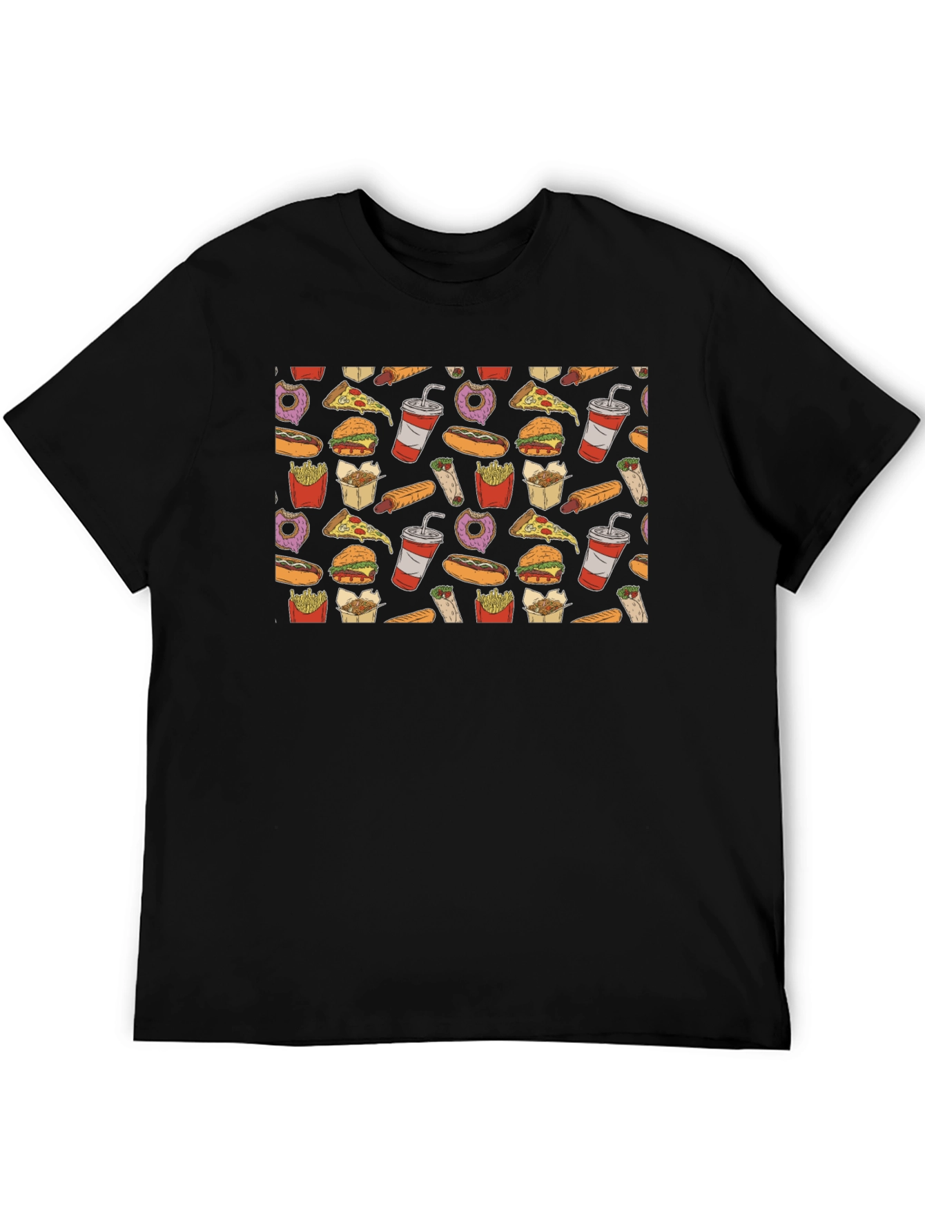 Junk Food Pattern T-Shirt - Black Casual Wear