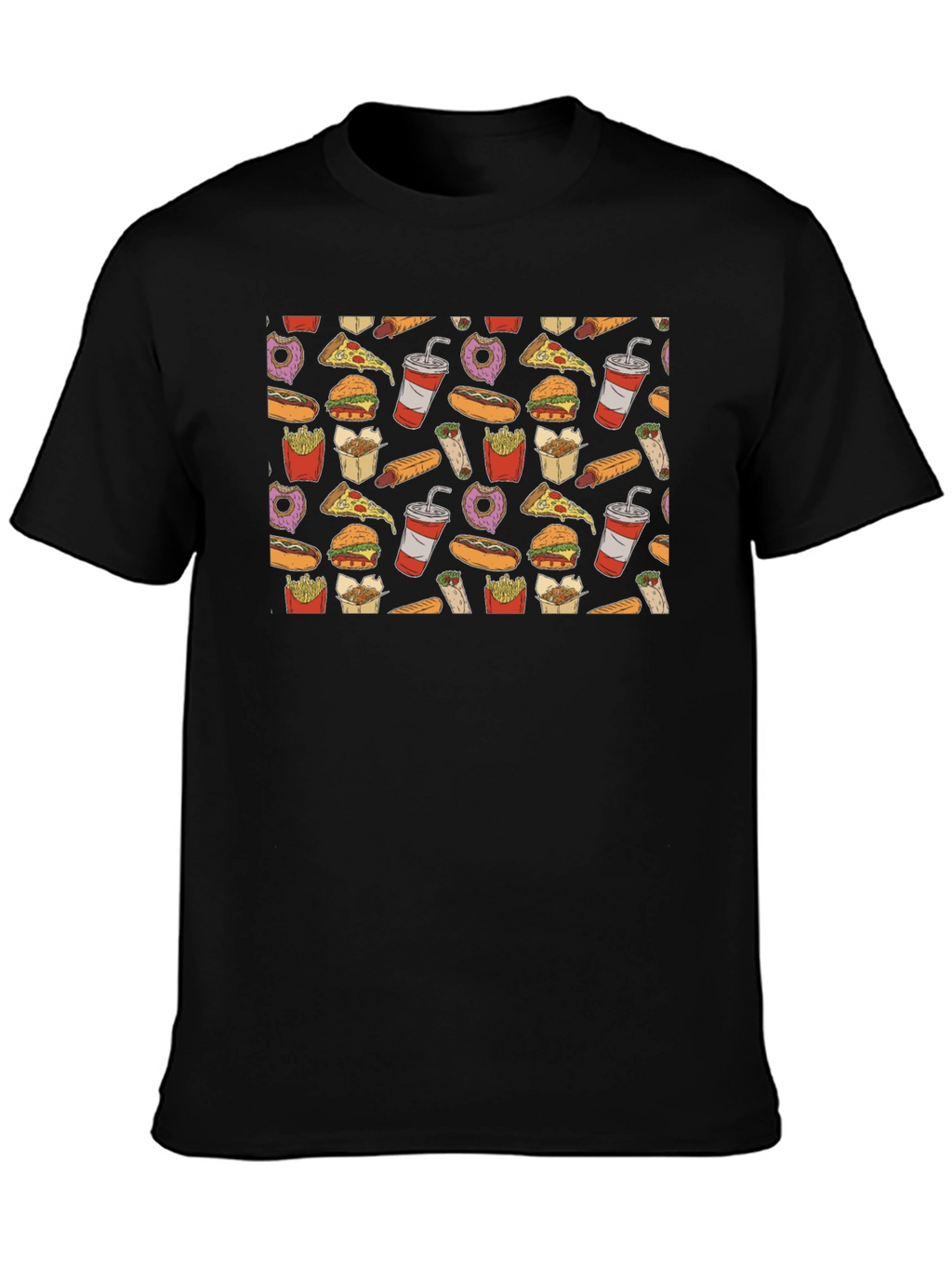 Junk Food Pattern T-Shirt - Black Casual Wear