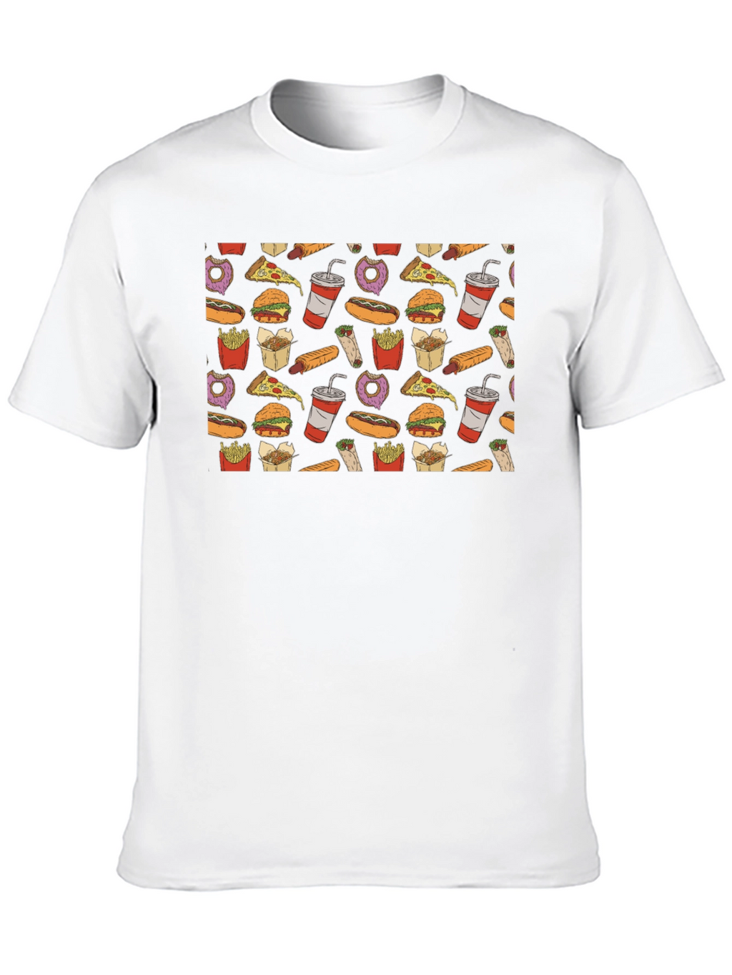Junk Food Pattern T-Shirt - Black Casual Wear