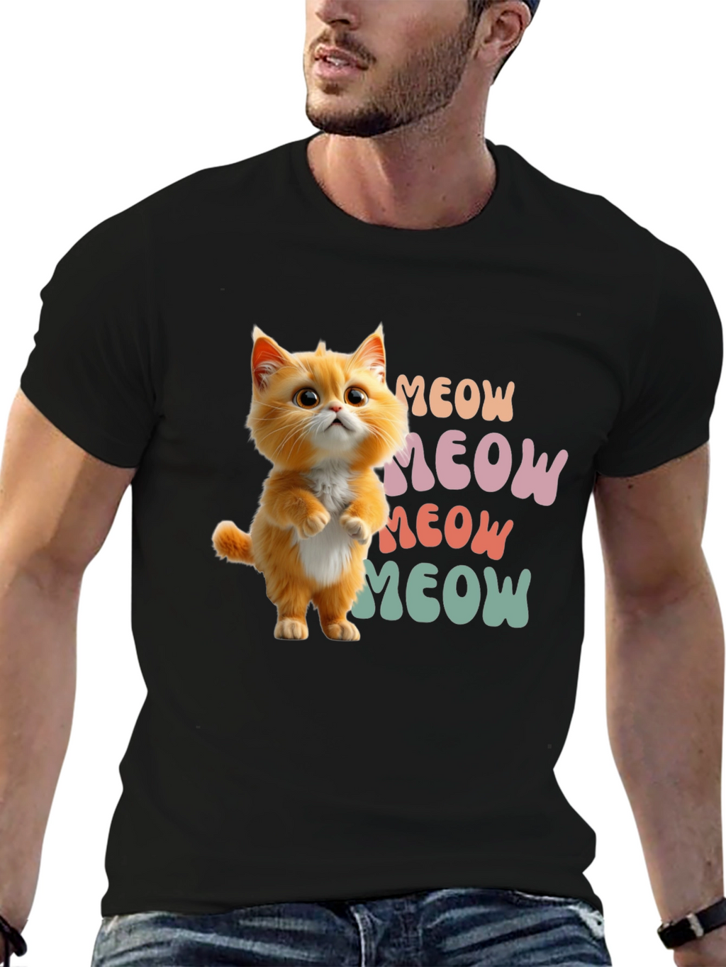 Cute Cartoon Cat Meow Graphic T-Shirt