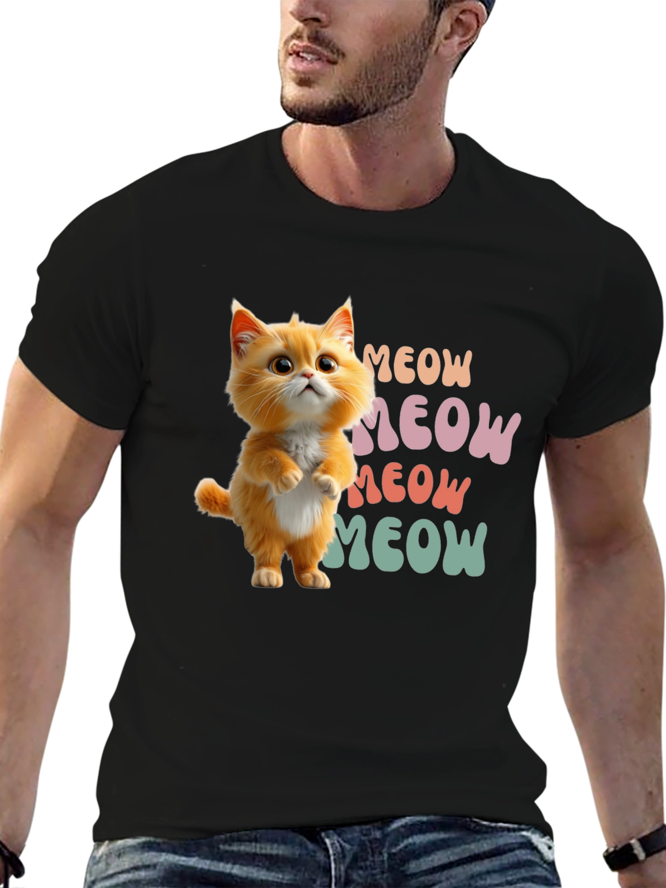 Cute Cartoon Cat Meow Graphic T-Shirt