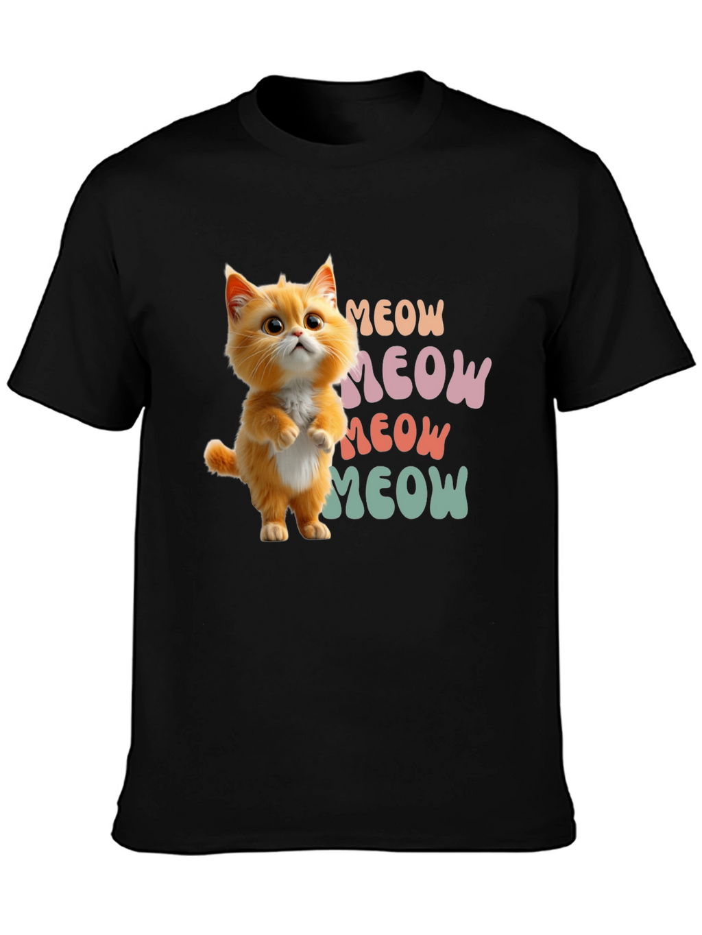 Cute Cartoon Cat Meow Graphic T-Shirt