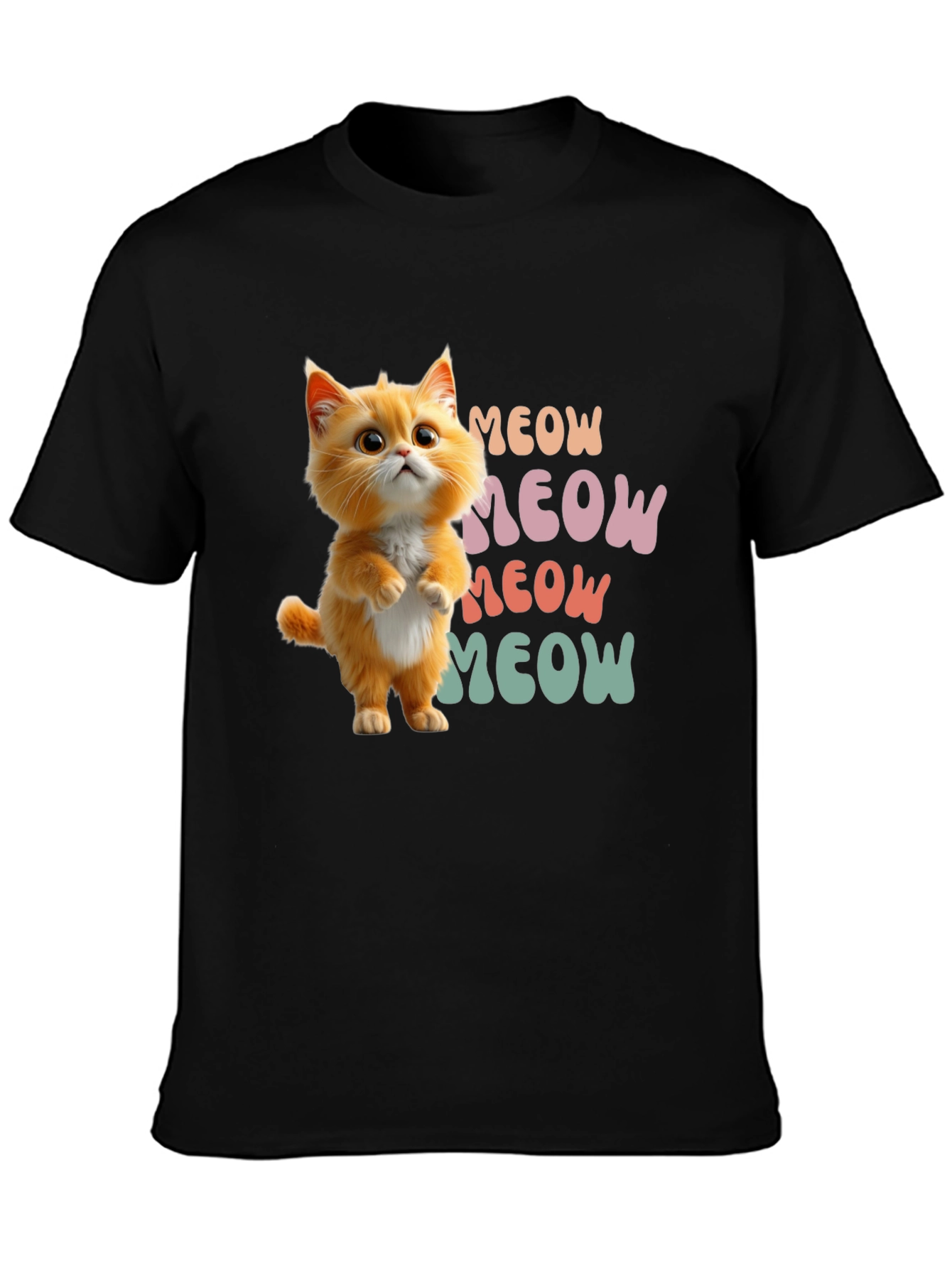 Cute Cartoon Cat Meow Graphic T-Shirt