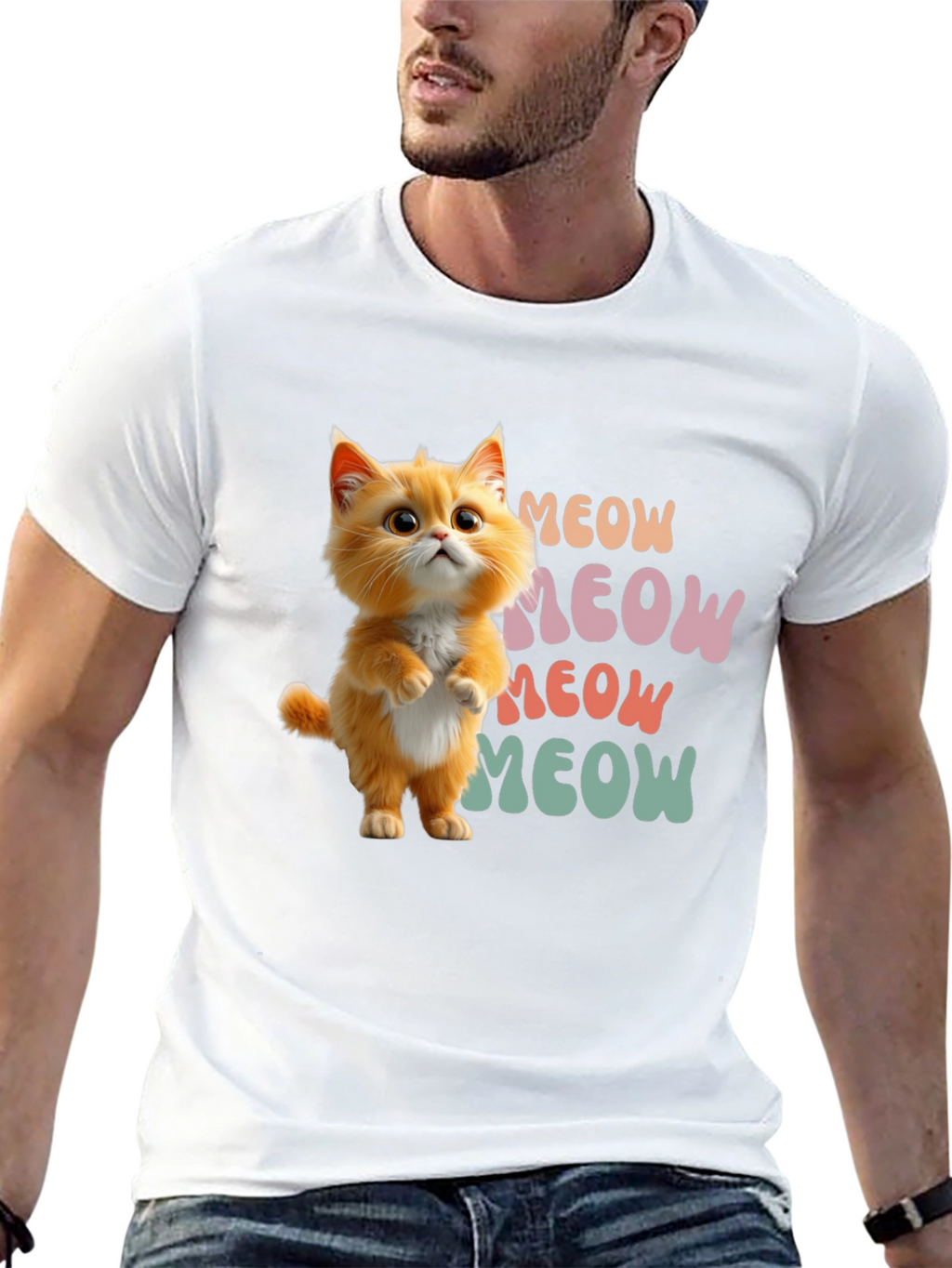 Cute Cartoon Cat Meow Graphic T-Shirt