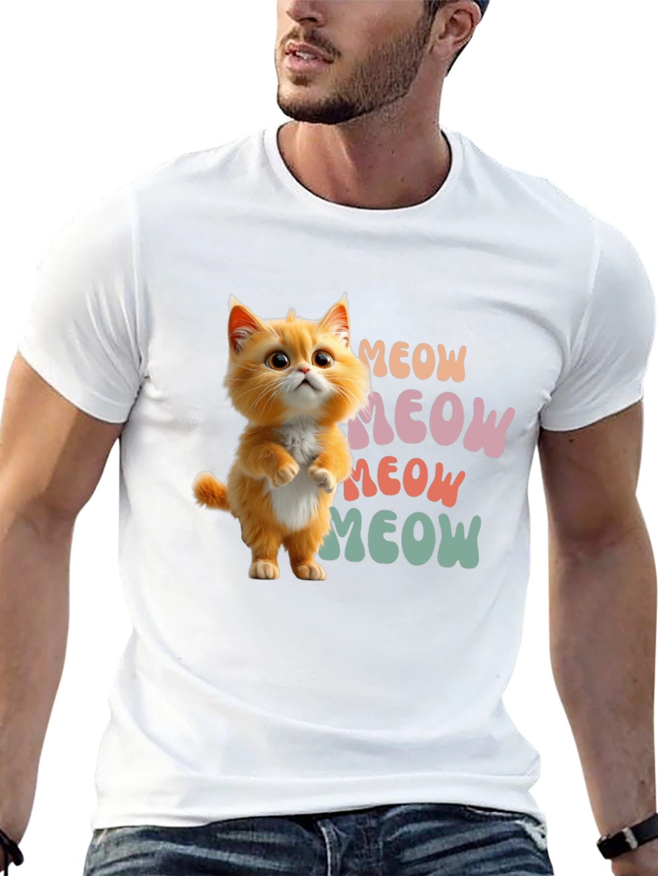 Cute Cartoon Cat Meow Graphic T-Shirt