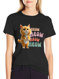 Cute Cartoon Cat Meow Graphic T-Shirt