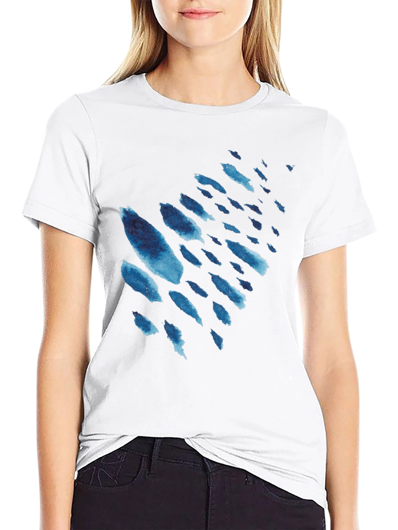 Mens Black T-Shirt with Blue Watercolor Design