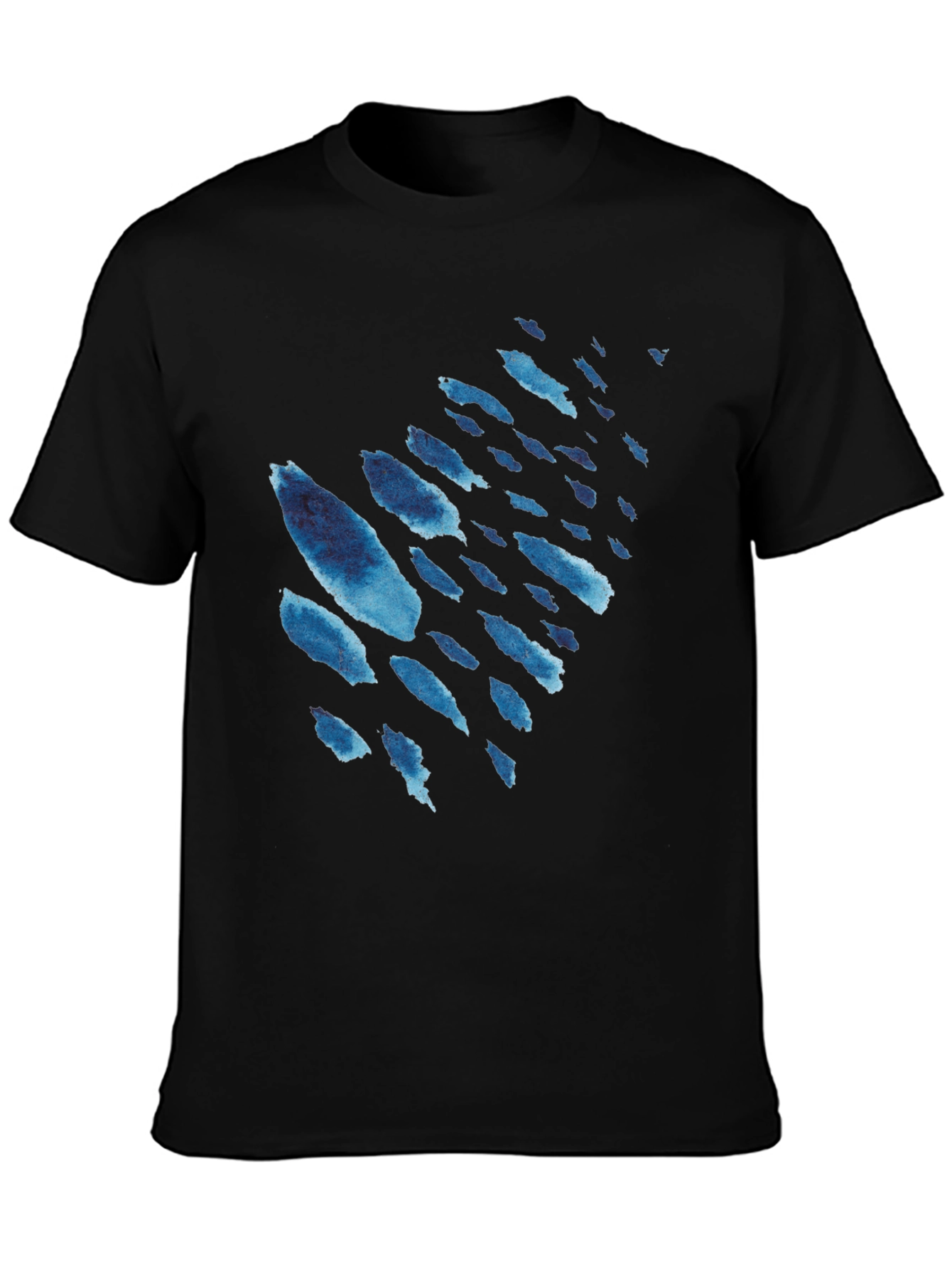Mens Black T-Shirt with Blue Watercolor Design