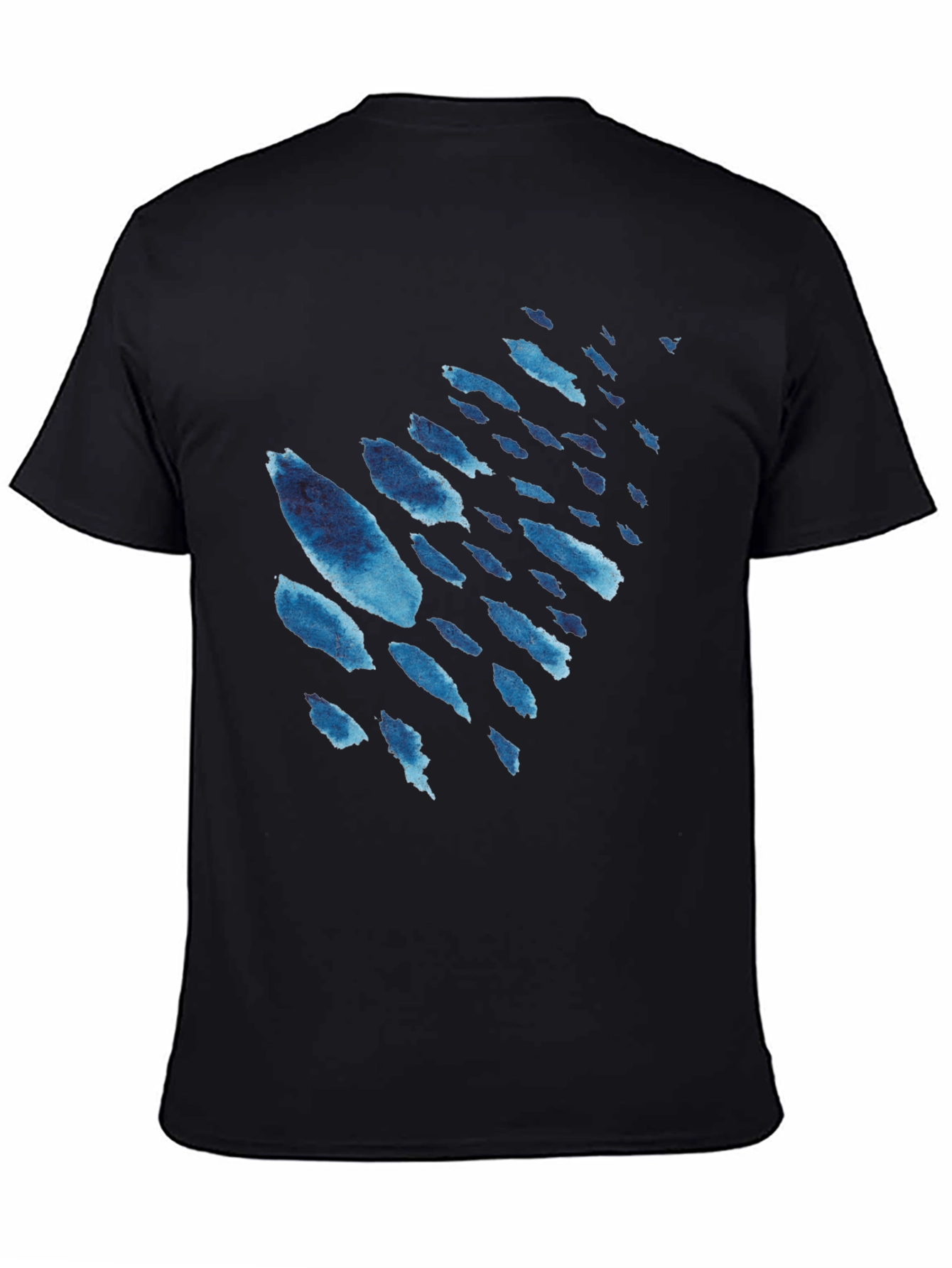 Mens Black T-Shirt with Blue Watercolor Design