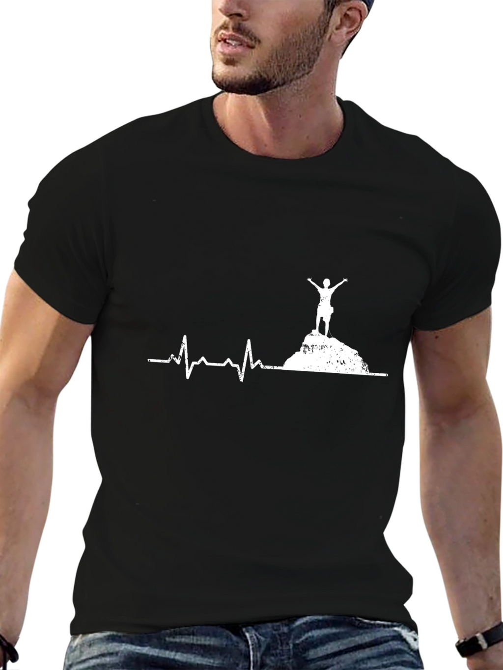 Mountain Climber Heartbeat T-Shirt - Black