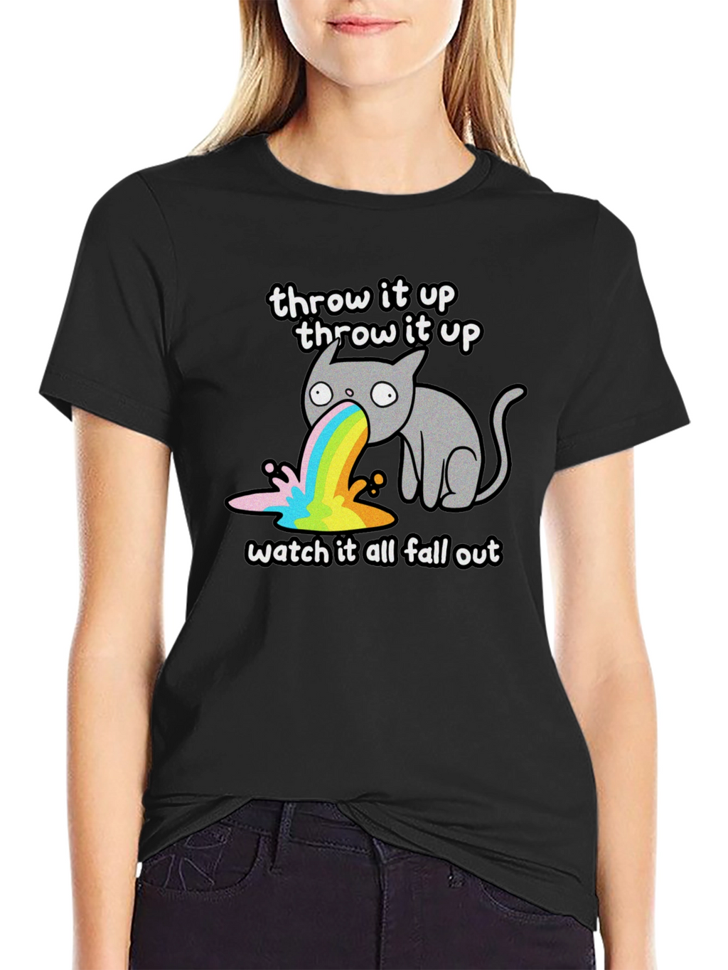 Throw It Up Cat Tee - Rainbow Vomit T-Shirt