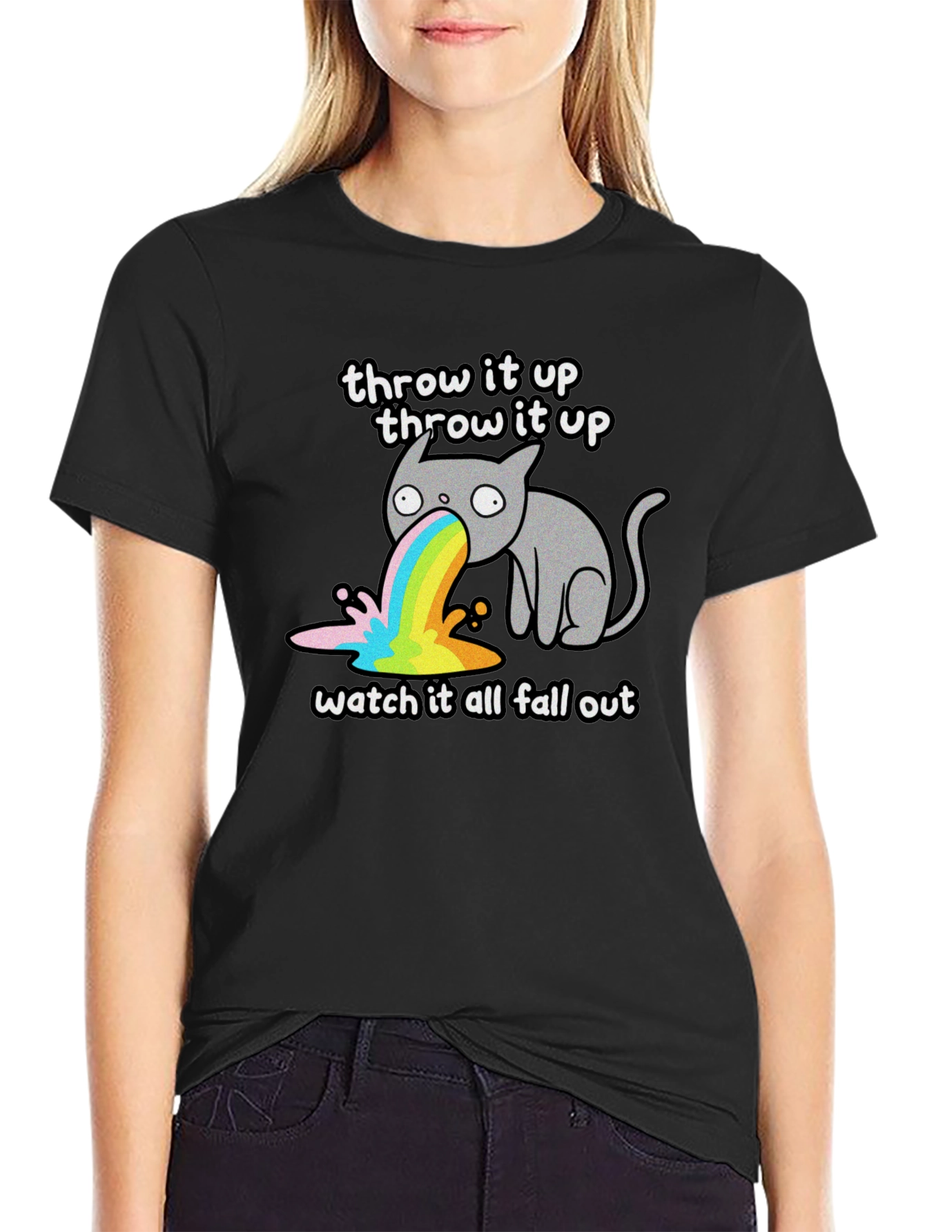 Throw It Up Cat Tee - Rainbow Vomit T-Shirt