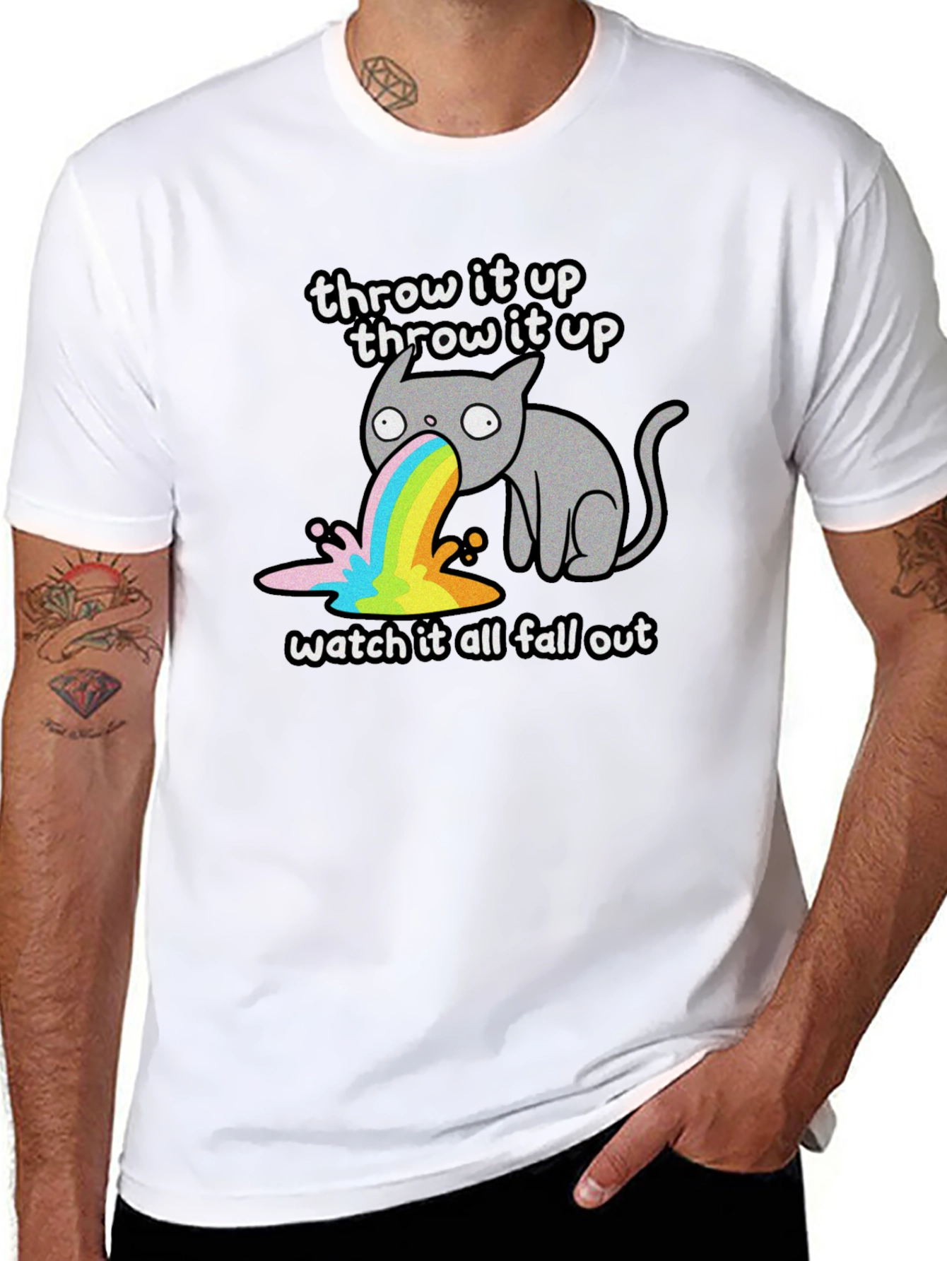 Throw It Up Cat Tee - Rainbow Vomit T-Shirt