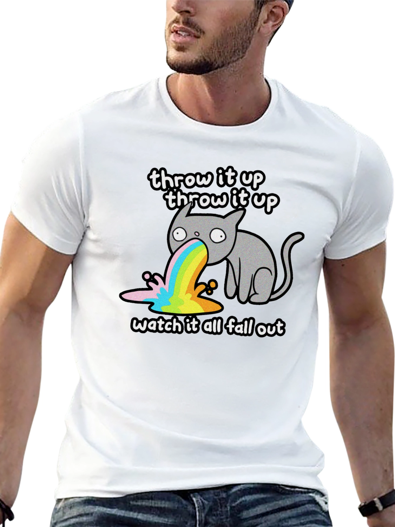 Throw It Up Cat Tee - Rainbow Vomit T-Shirt