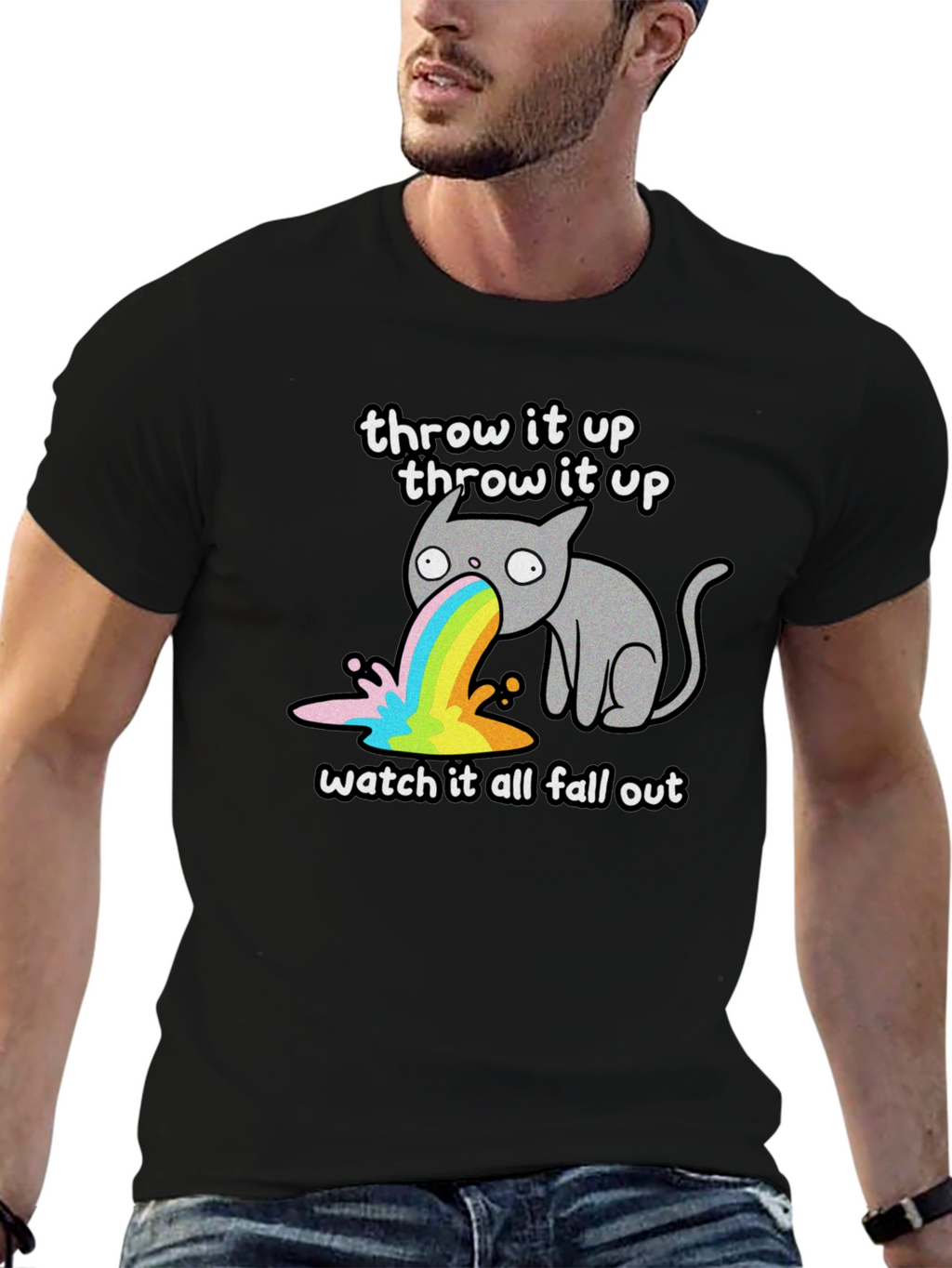 Throw It Up Cat Tee - Rainbow Vomit T-Shirt