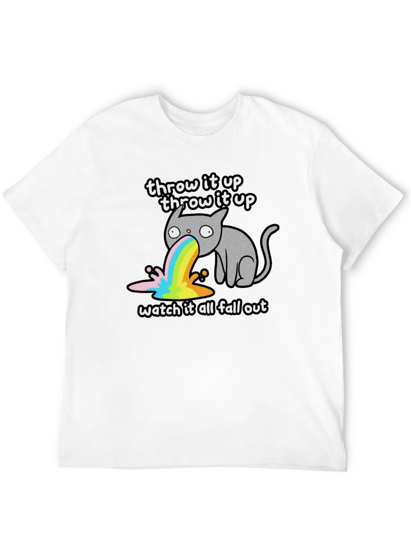 Throw It Up Cat Tee - Rainbow Vomit T-Shirt