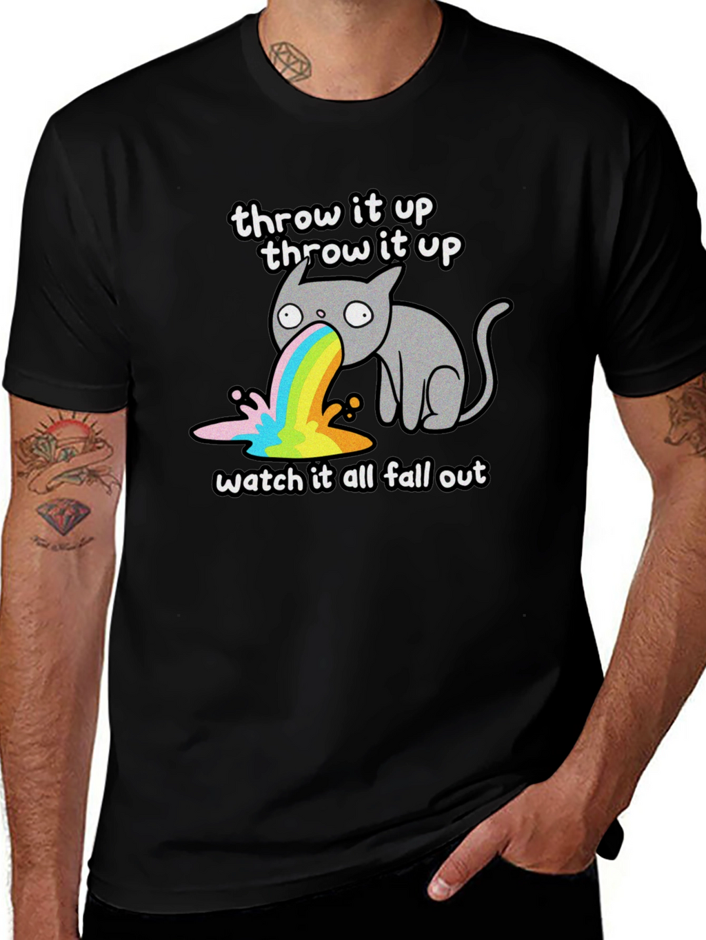 Throw It Up Cat Tee - Rainbow Vomit T-Shirt