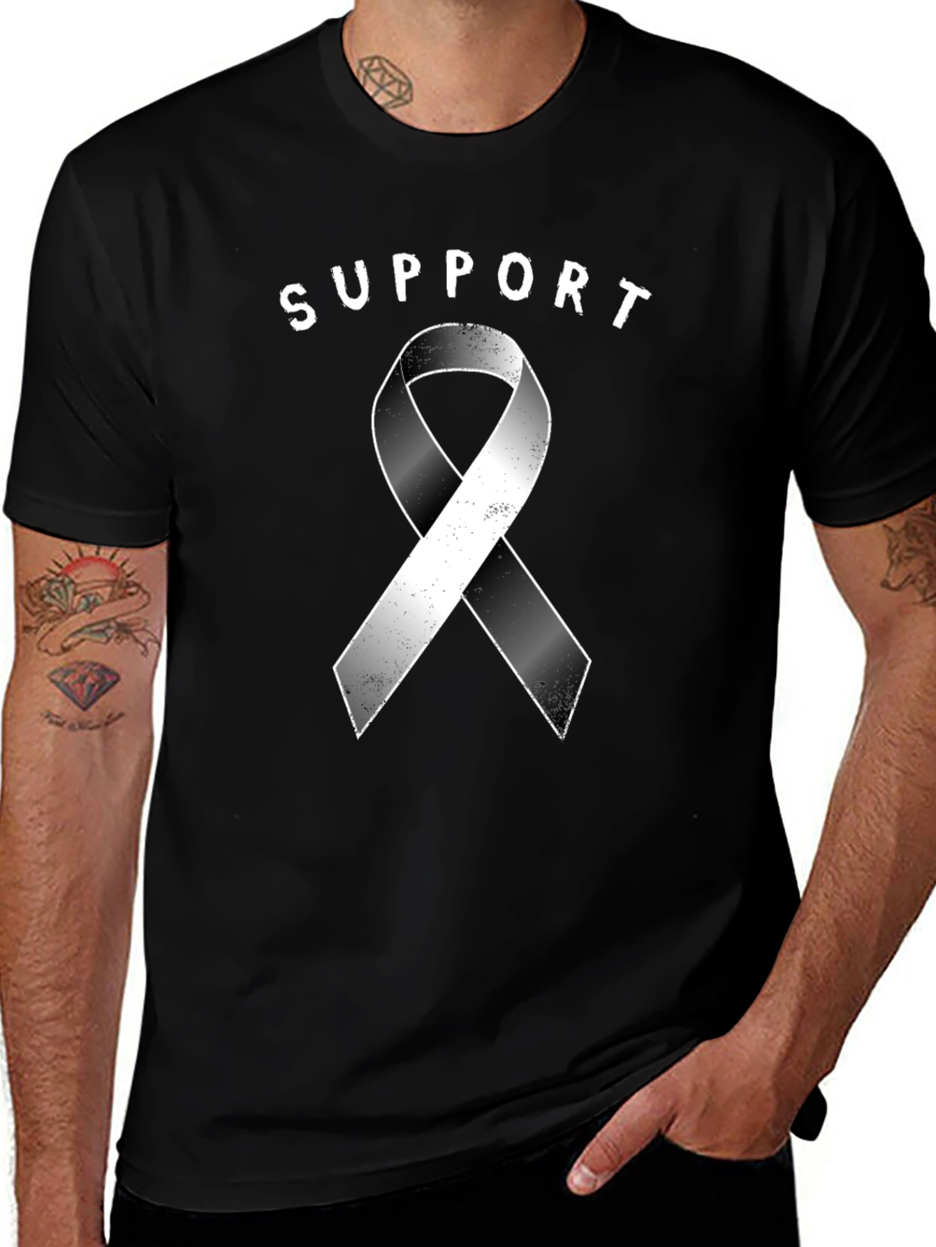 Support Ribbon Black T-Shirt Awareness
