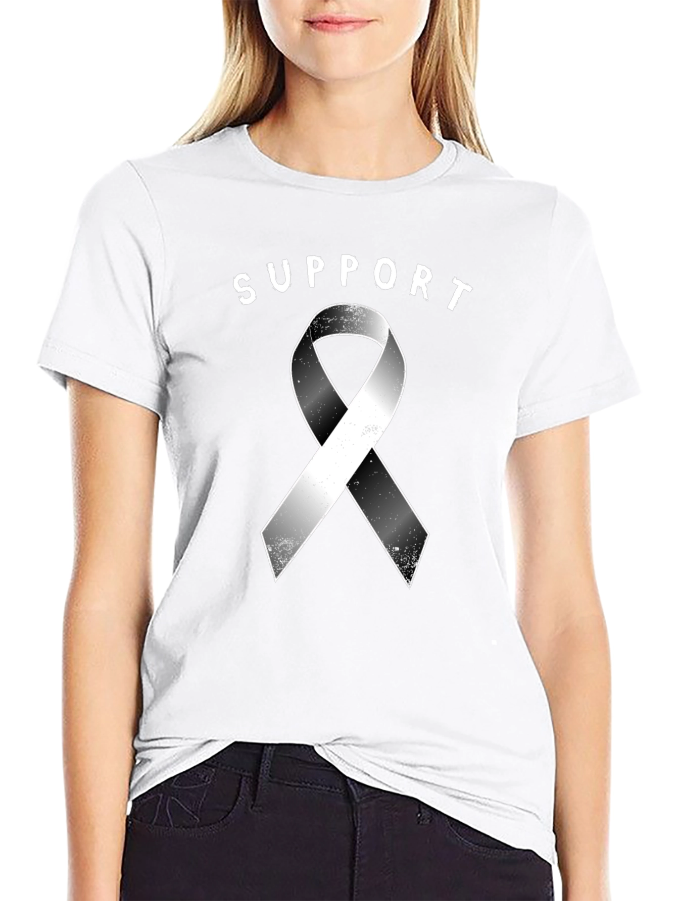 Support Ribbon Black T-Shirt Awareness