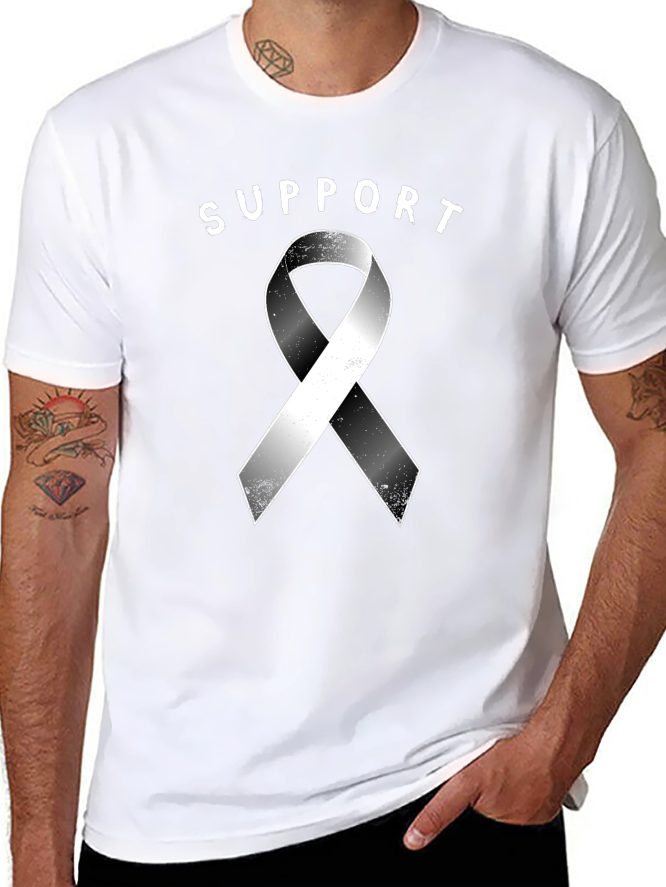 Support Ribbon Black T-Shirt Awareness