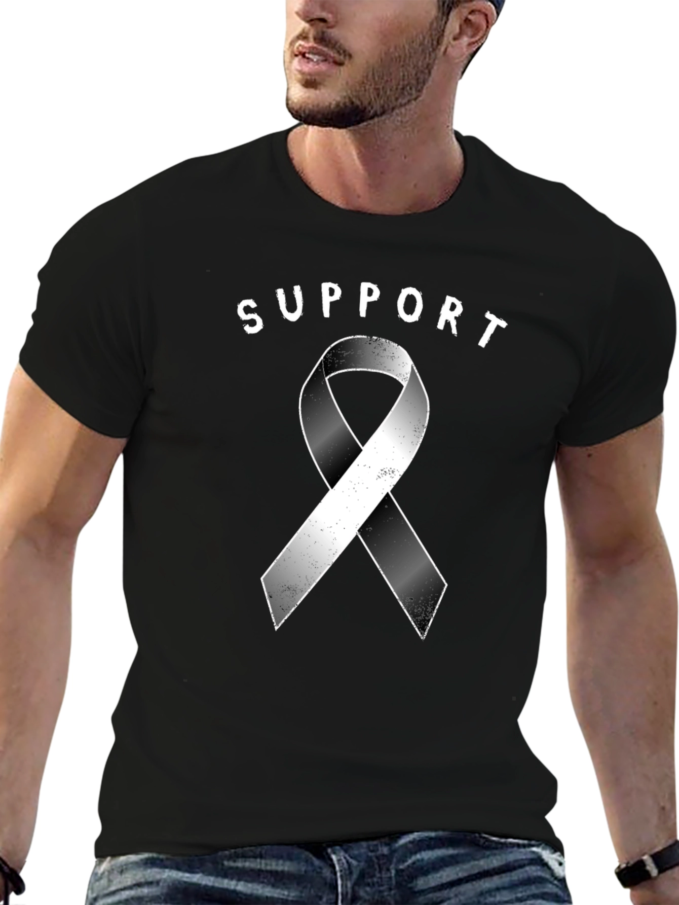 Support Ribbon Black T-Shirt Awareness