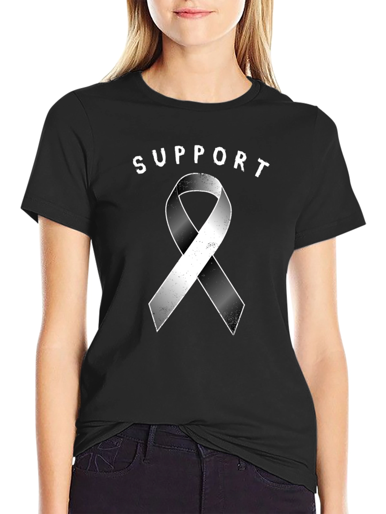 Support Ribbon Black T-Shirt Awareness
